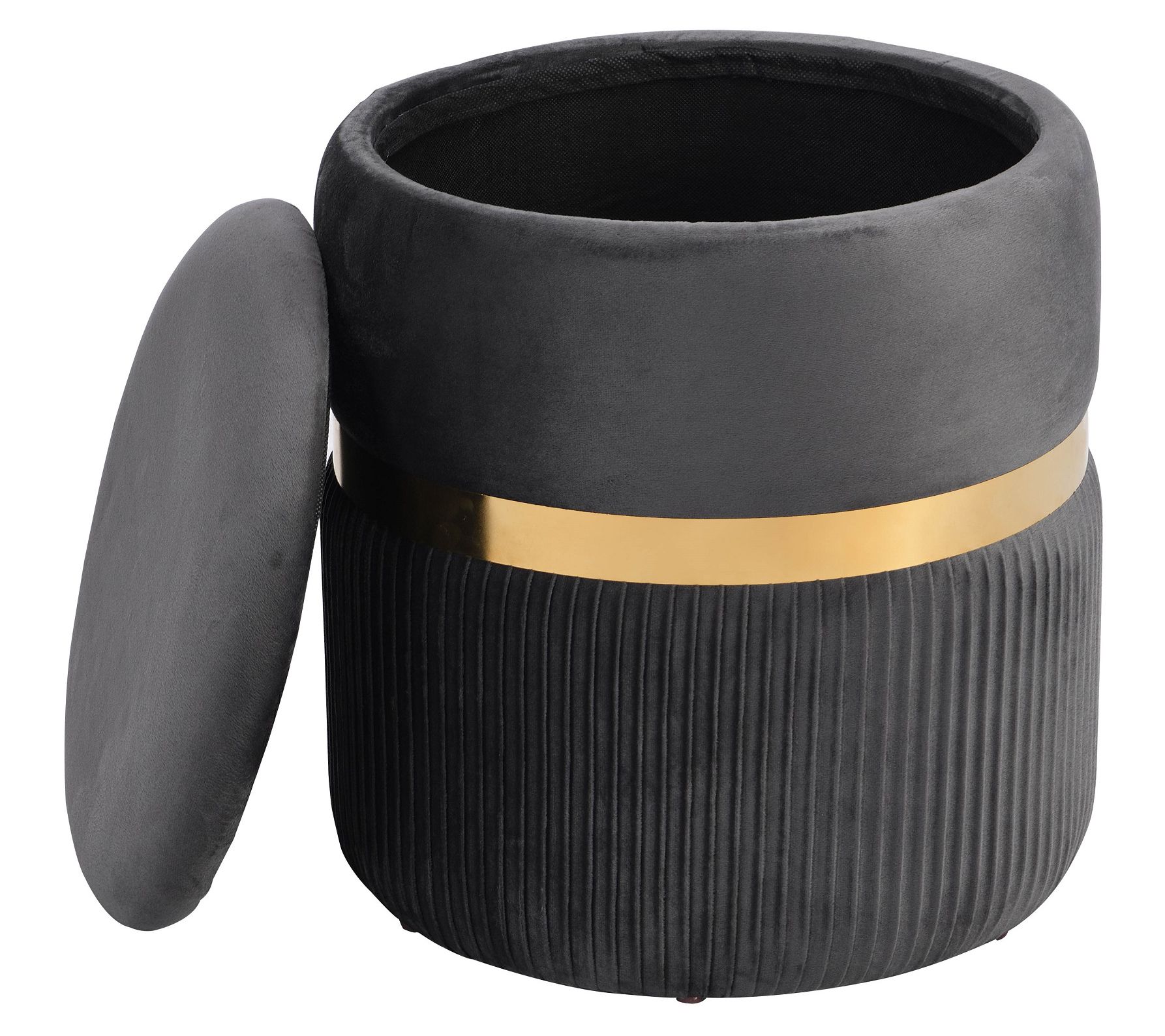 Techni Mobili Dark Gray Velvet Round Ottoman wi th Storage