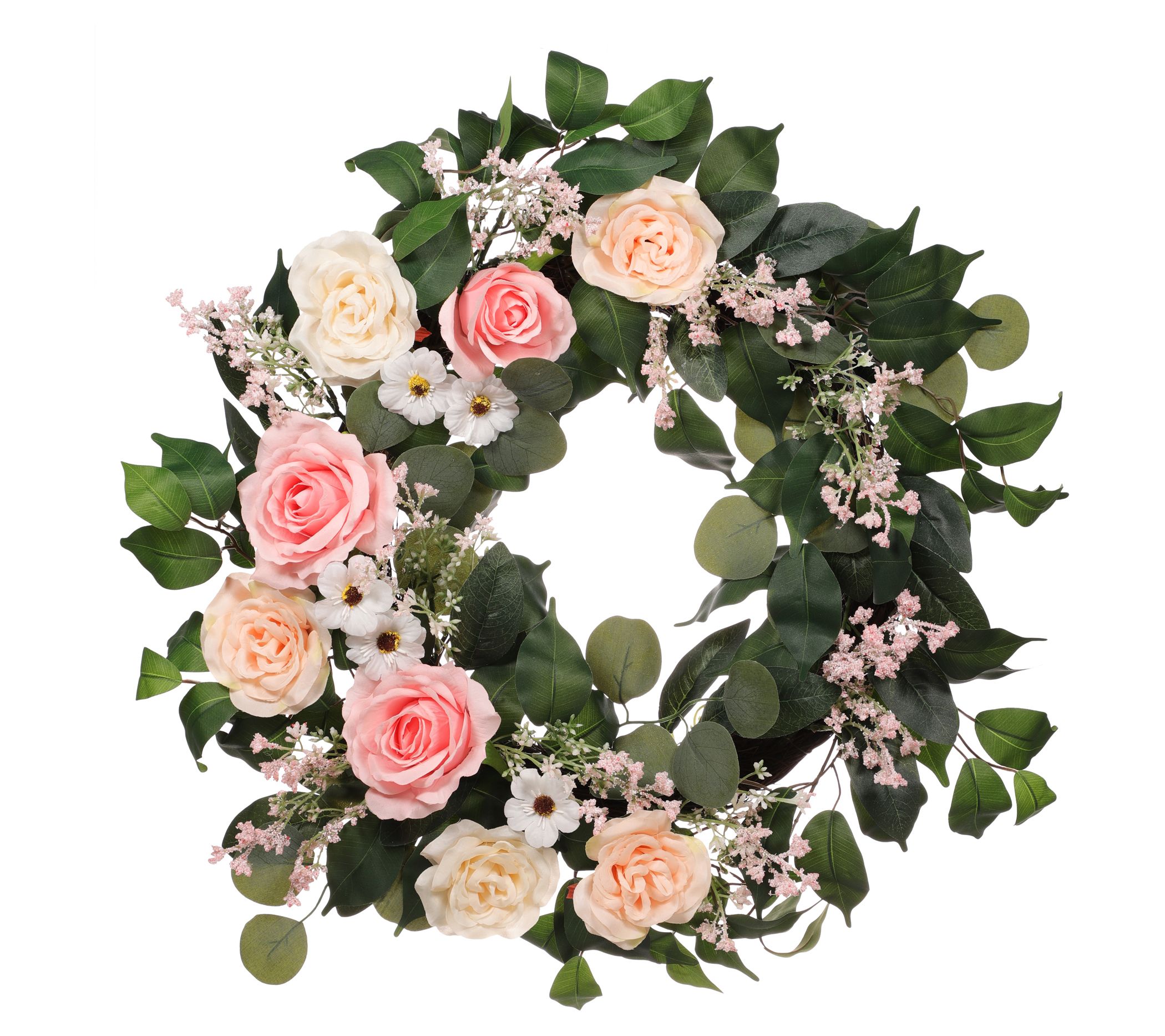 Puleo 24" Rose, Camellia, Baby's Breath FloralSpring Wreath