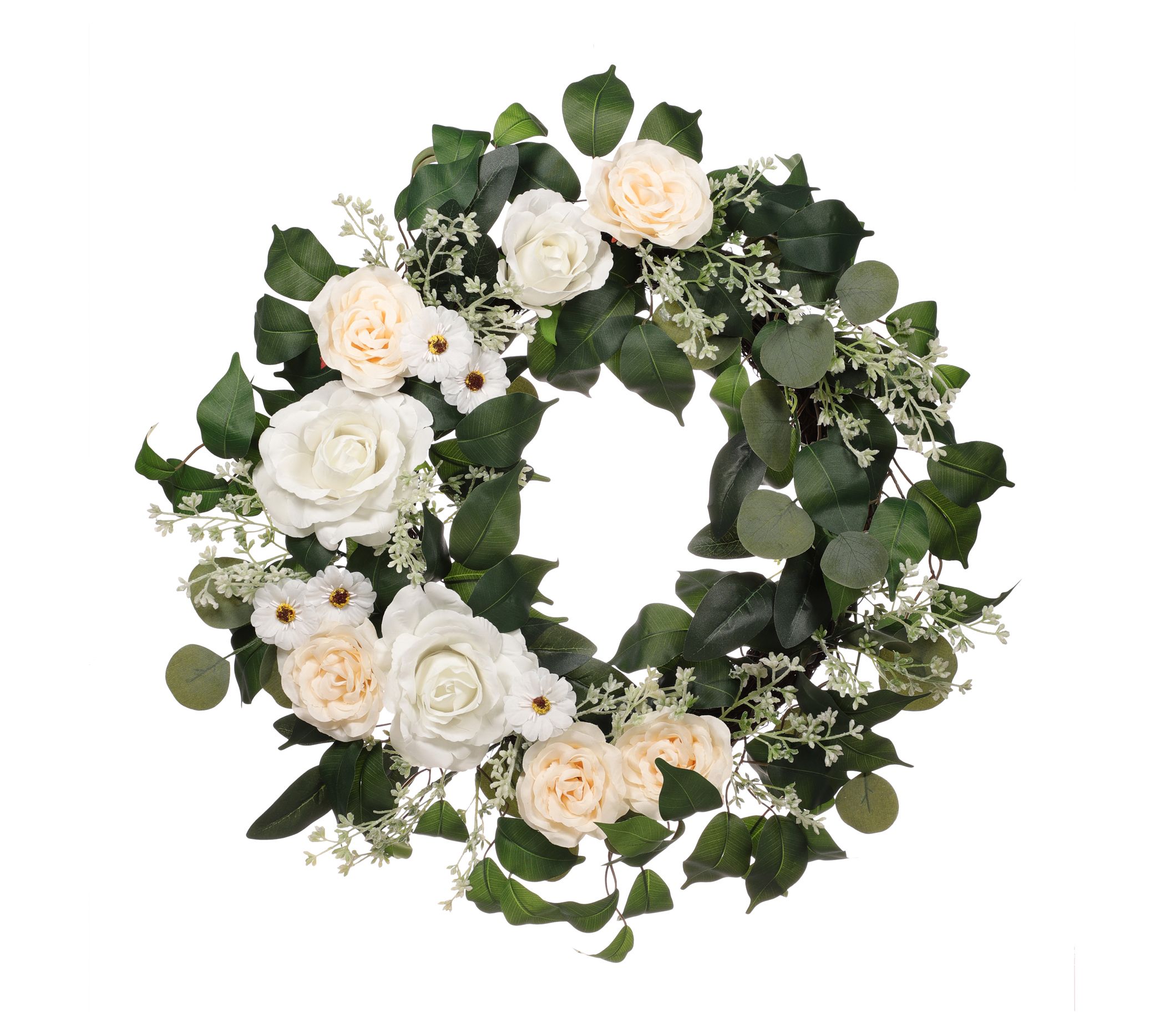 Puleo 24" Rose, Camellia, Baby's Breath FloralSpring Wreath