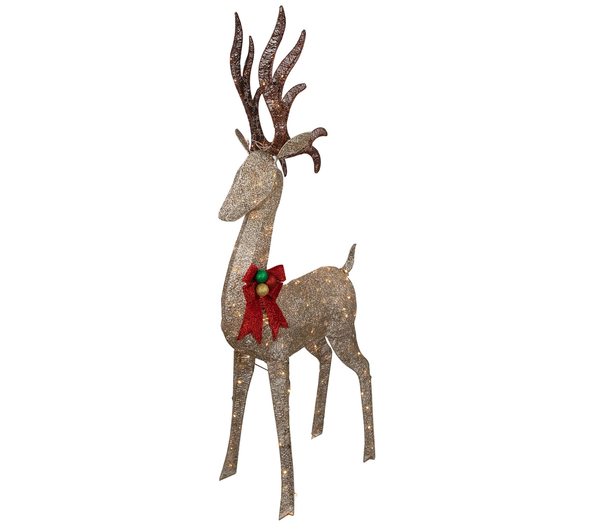 Northlight 74" LED Champagne Deer with Red Bow Decoration