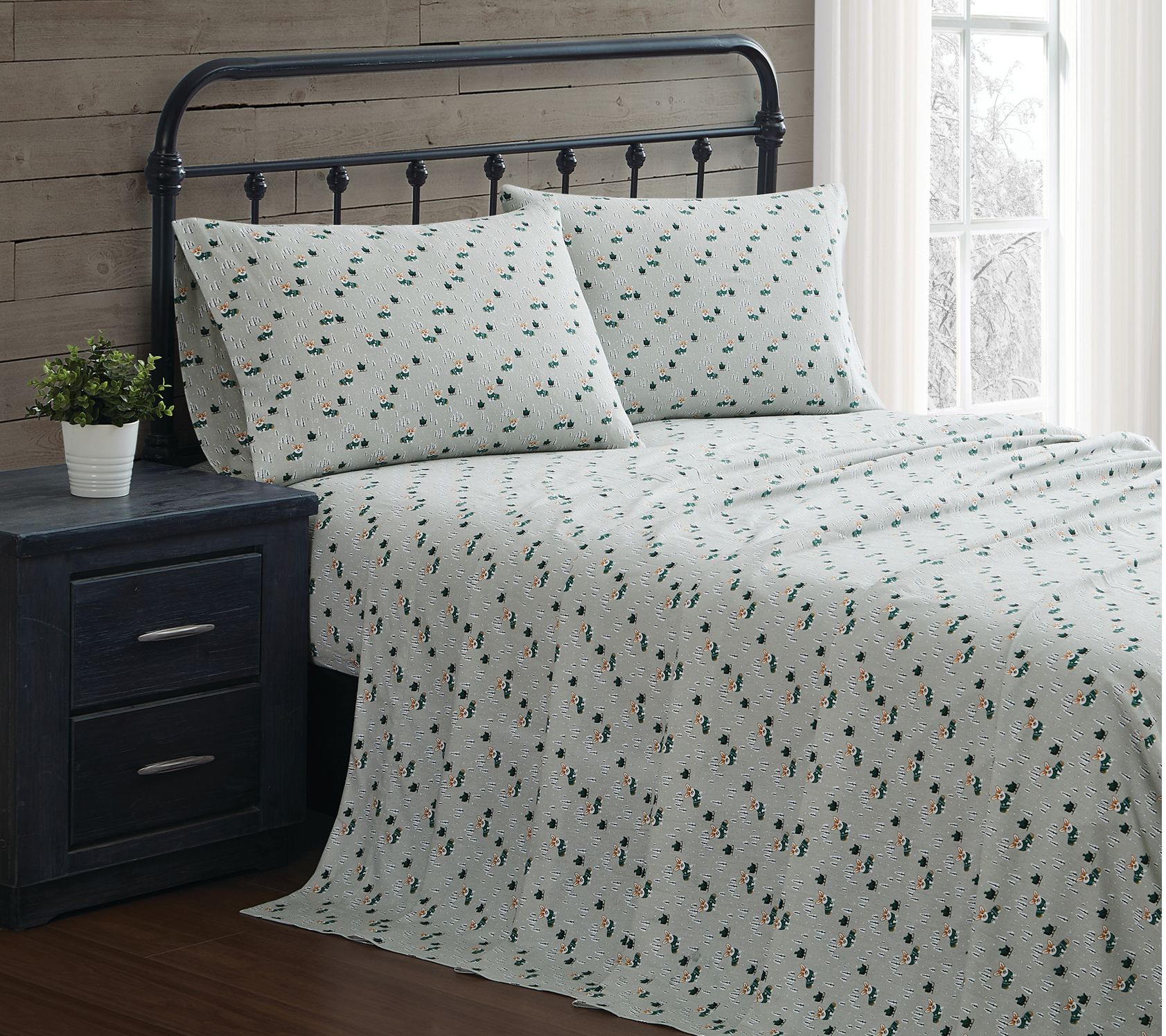 Truly Soft Corgi Snowday Twin Flannel Sheet Set - QVC.com