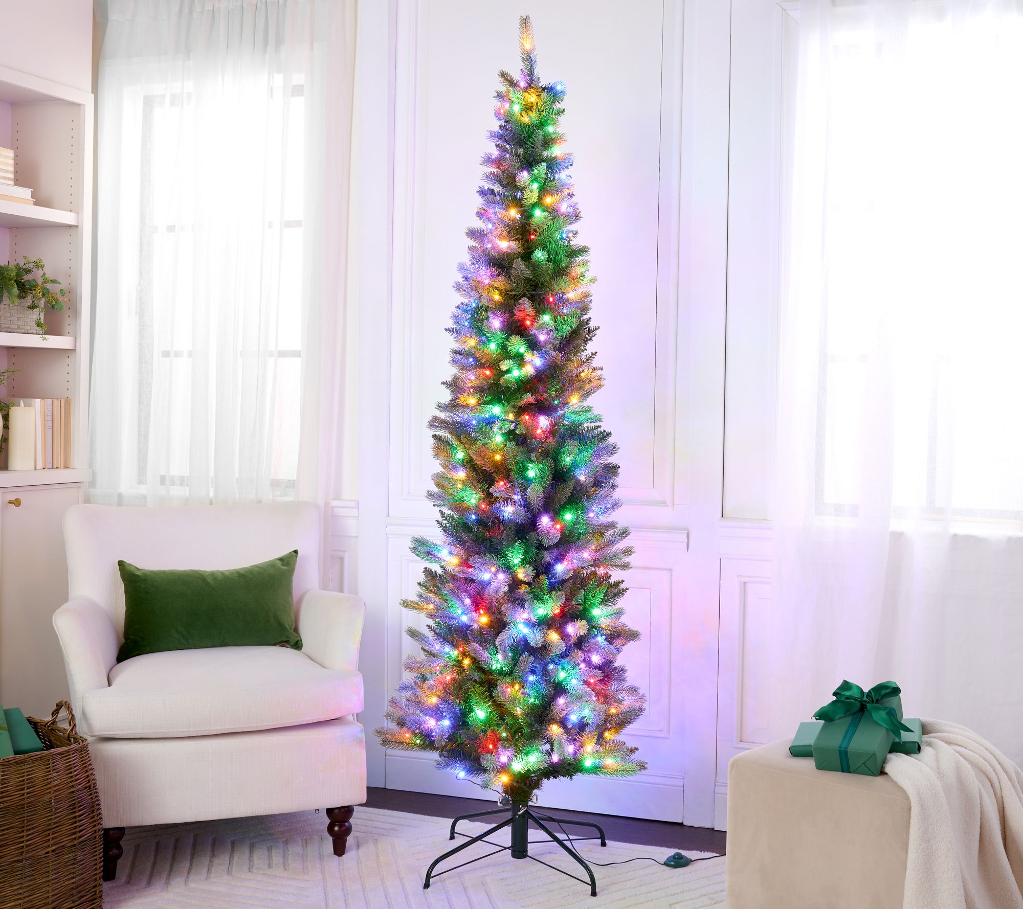 7' Twinkling Pencil Tree w/Glistening Branches by Valerie
