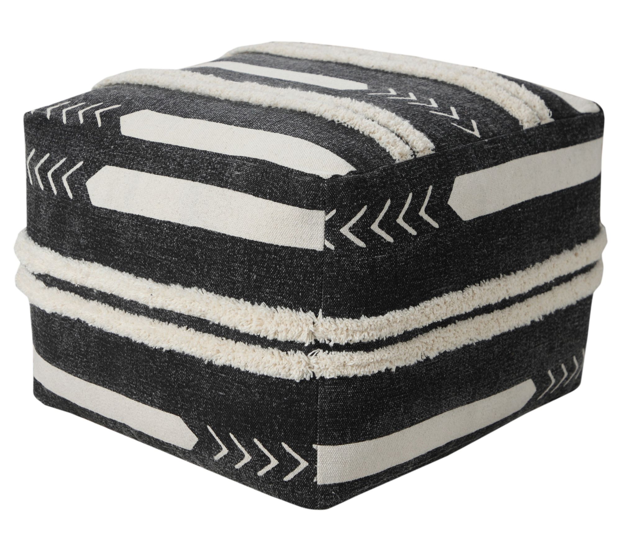 Ox Bay Geometric Striped Hand-Woven Cotton Pouf  Ottoman