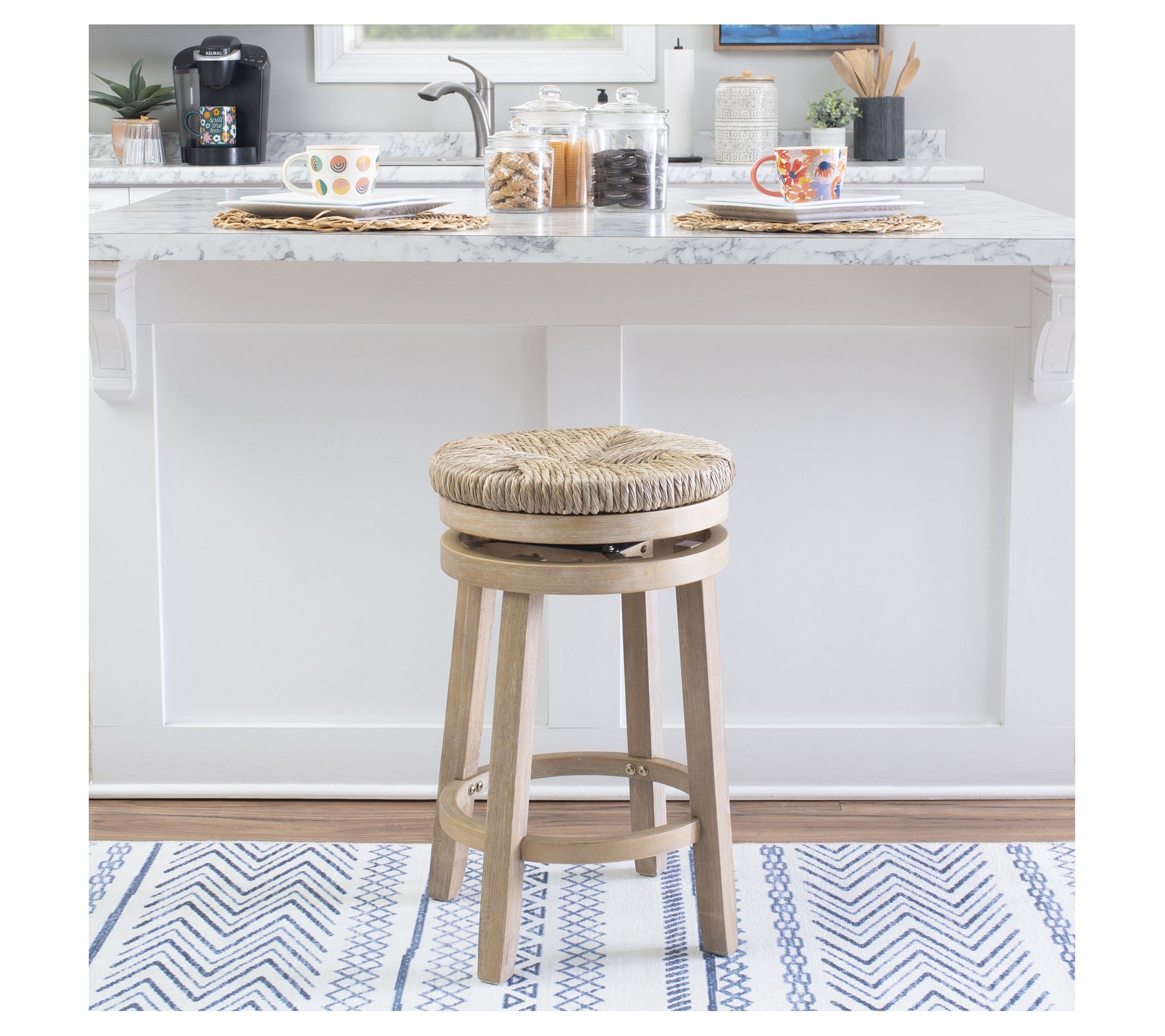 Linon Home Madison 25" Seagrass 360 Degree Swivel Stool