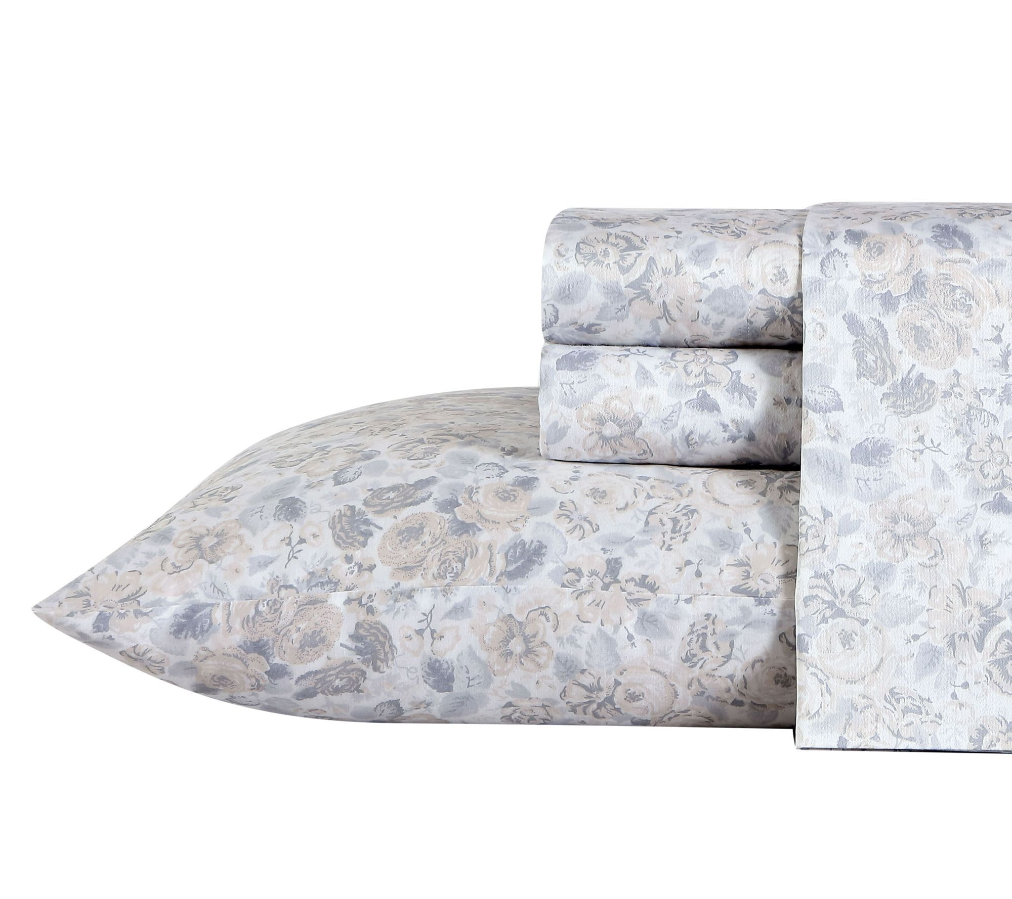 Laura Ashley Qu artet Cotton Gr ey 4-Piece Shee t Set-King