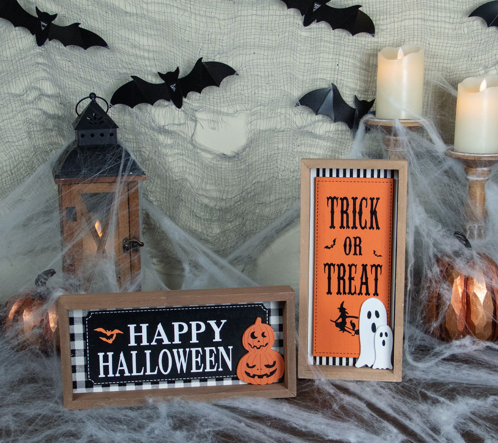 Northlight Set of 2 Happy Halloween Wooden Shadow Box Plaques