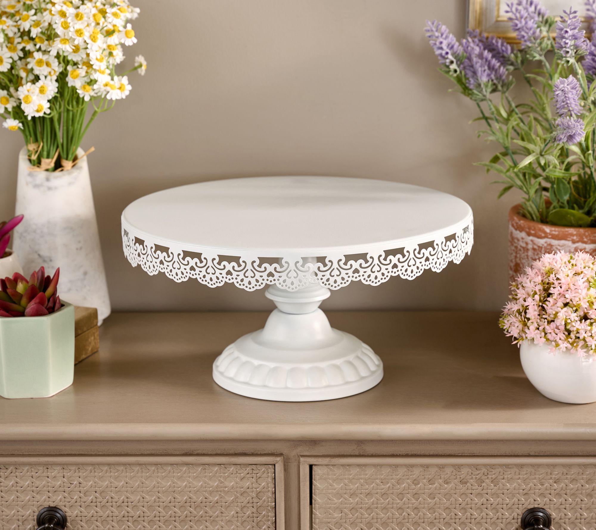 Metal Display Footed Stand with Lace Skirt by Valerie