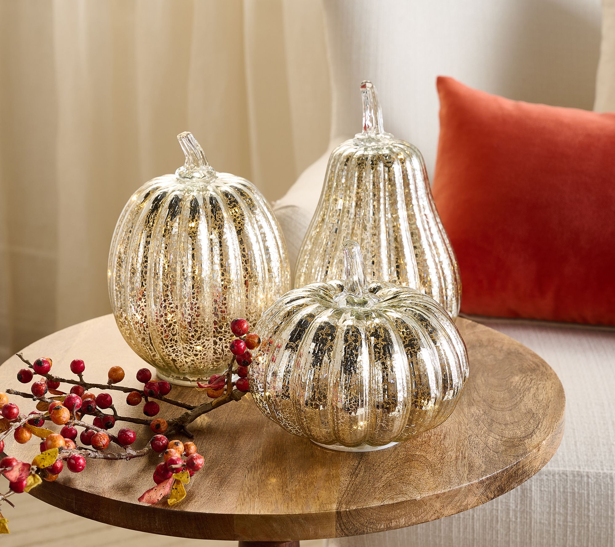 "As Is" Home Reflections Set of 3 Lit Mercury Glass Pumpkins