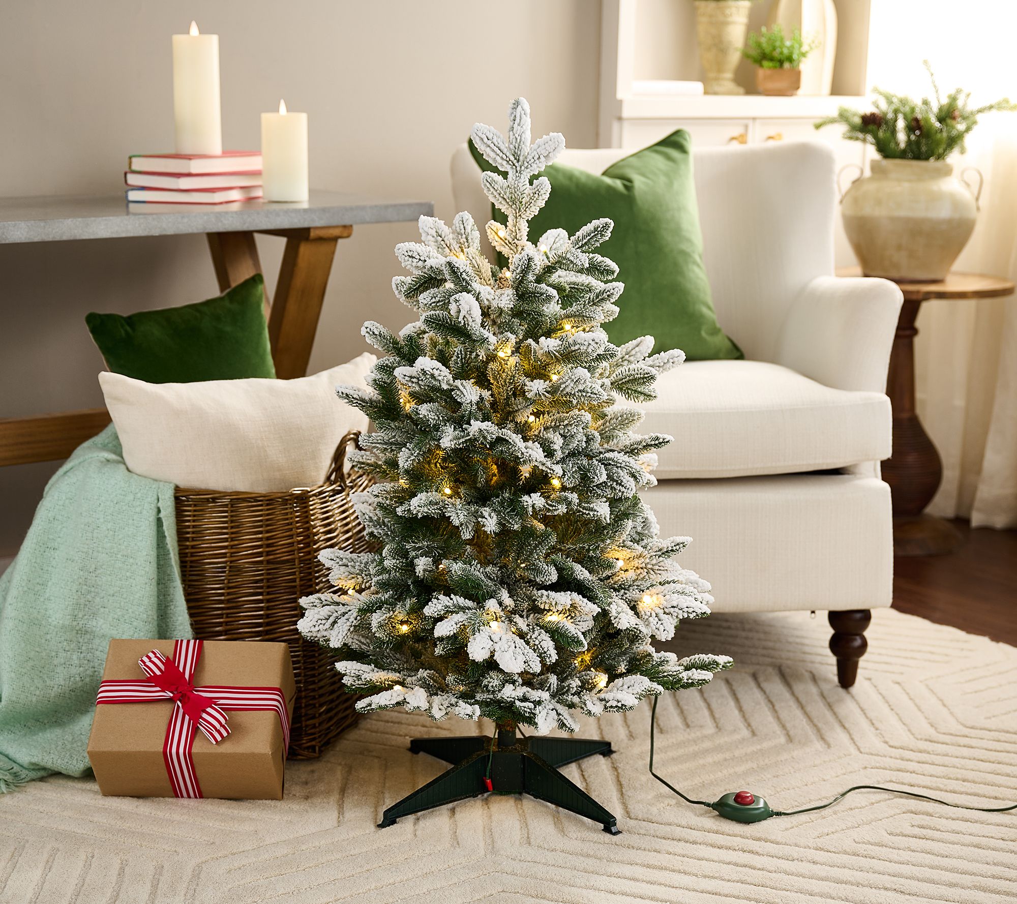 "As Is" 3' Twinkling Snow Kissed Spruce Tree by Valerie