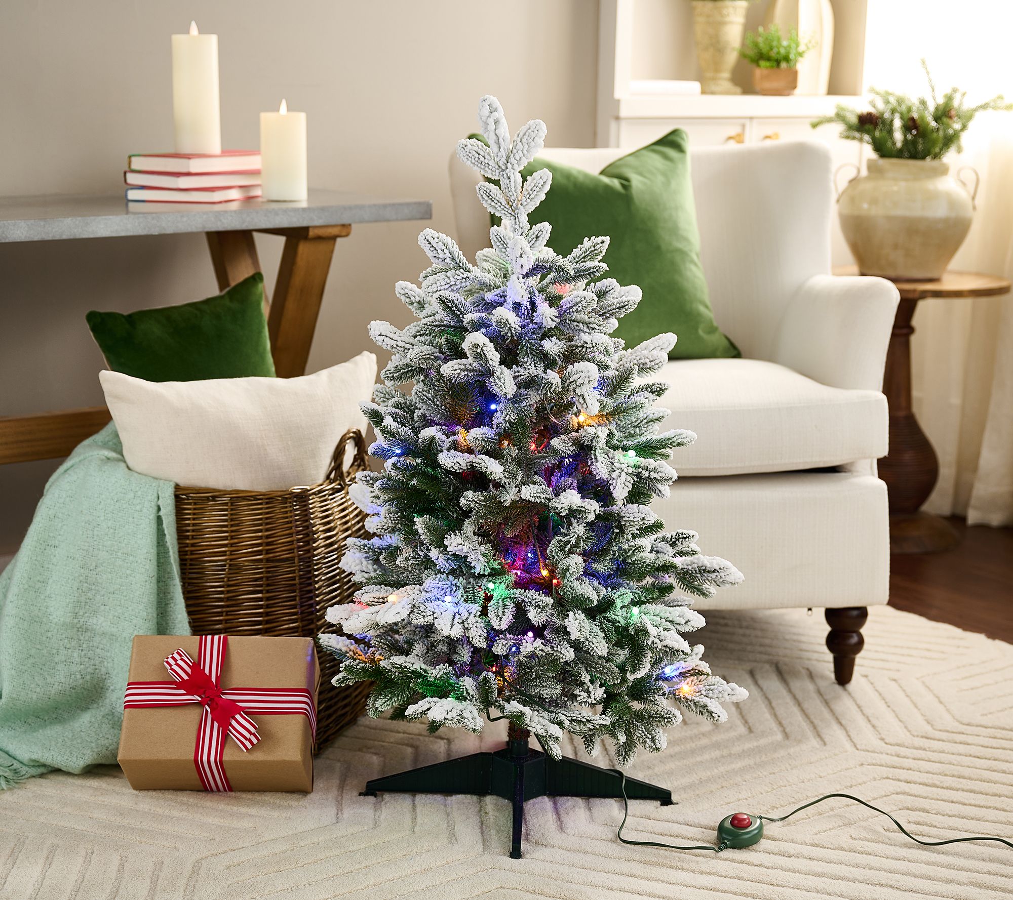 "As Is" 3' Twinkling Snow Kissed Spruce Tree by Valerie