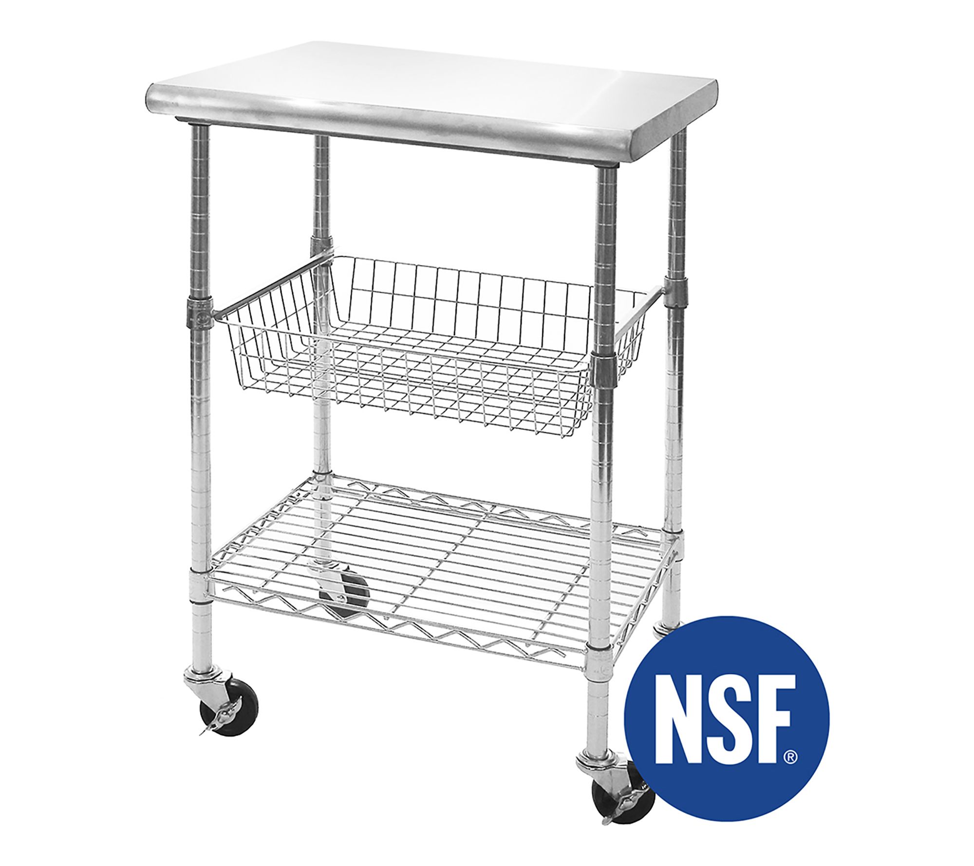 Seville Classics Stainless Steel Kitchen Cart w ith Basket