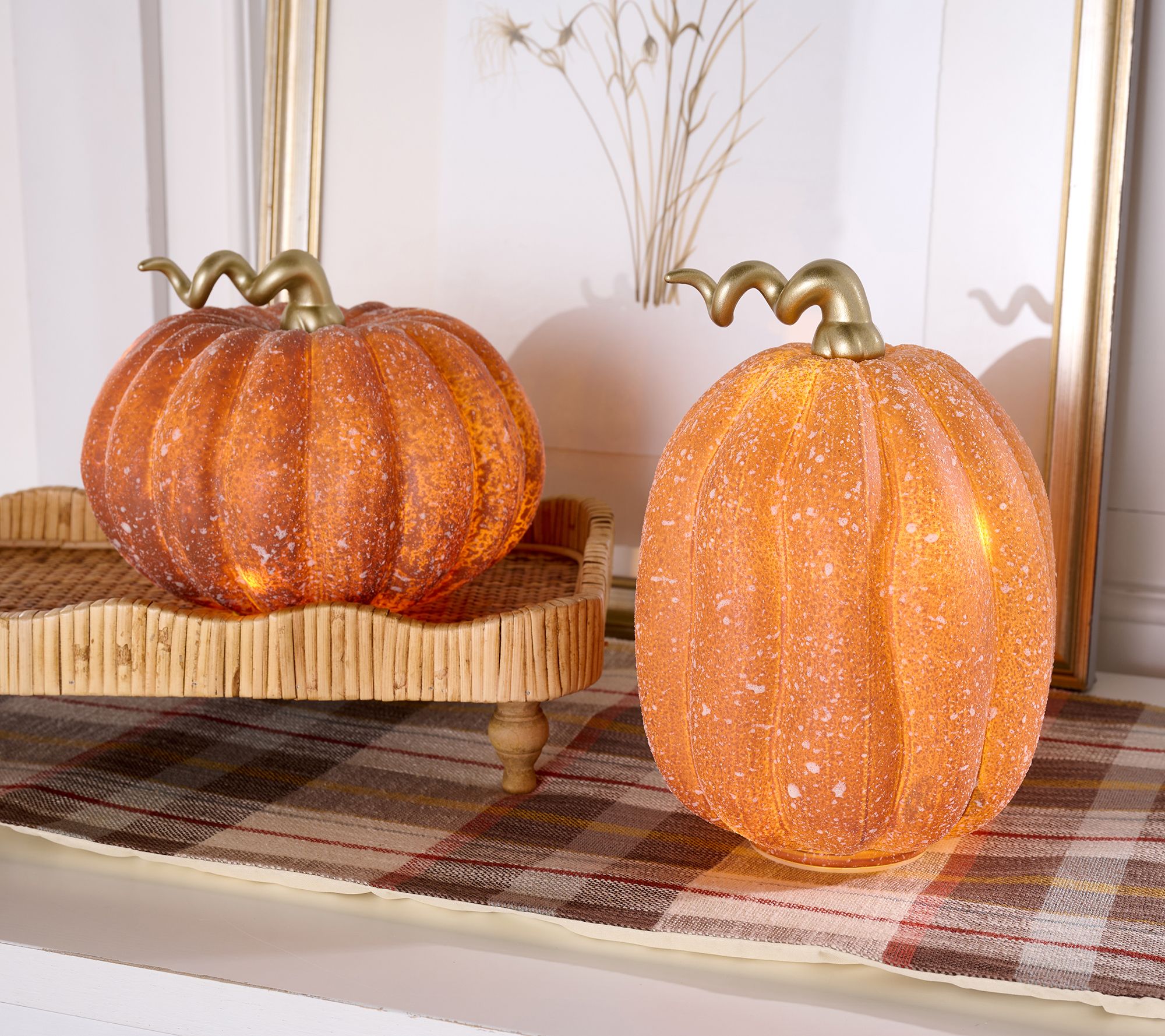 Home Reflections S/2 Illuminated Textured Glass Pumpkins