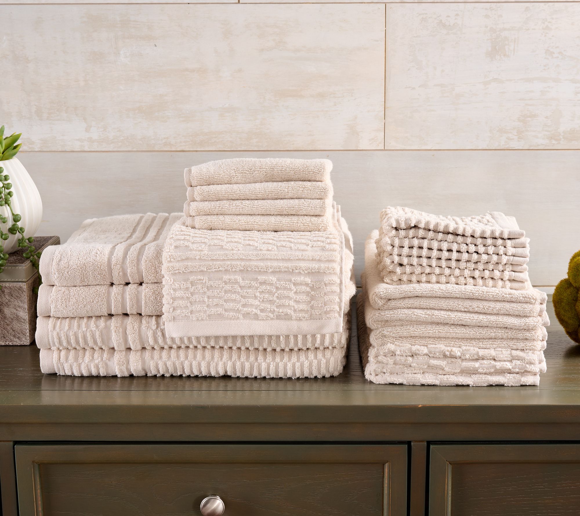 Home Reflections 100% Cotton Solid & Texture 18pc Towel Set