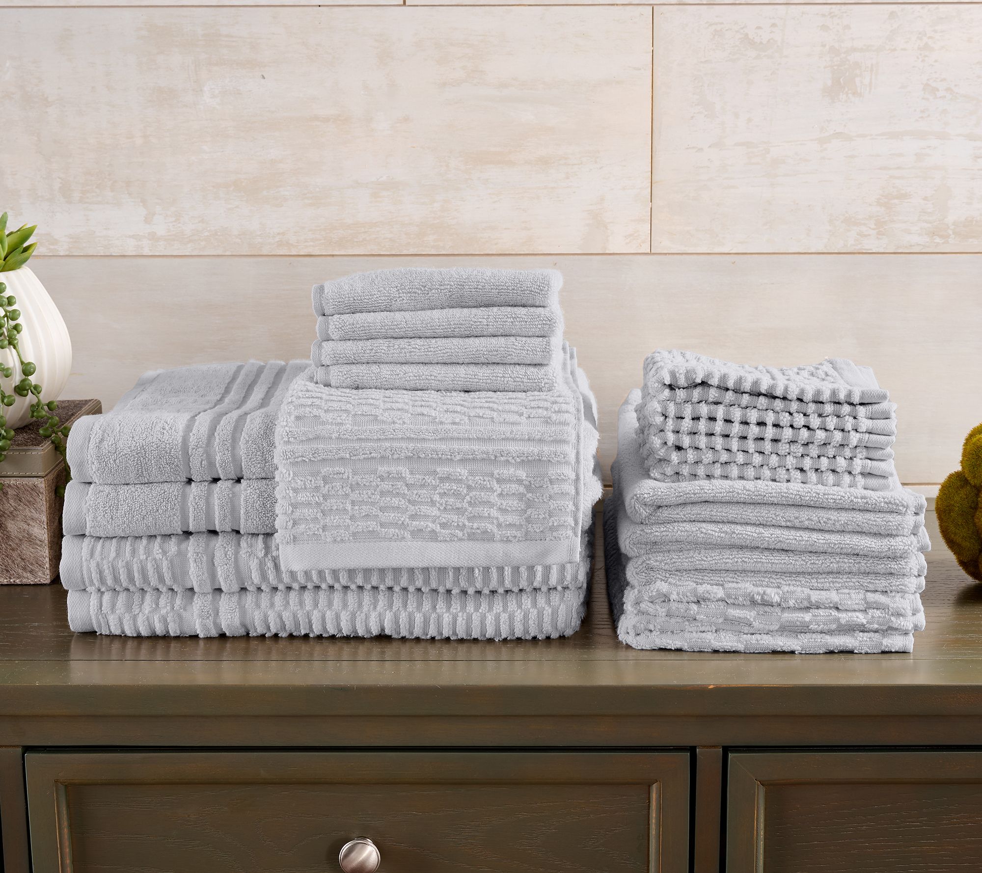 Home Reflections 100% Cotton Solid & Texture 18pc Towel Set