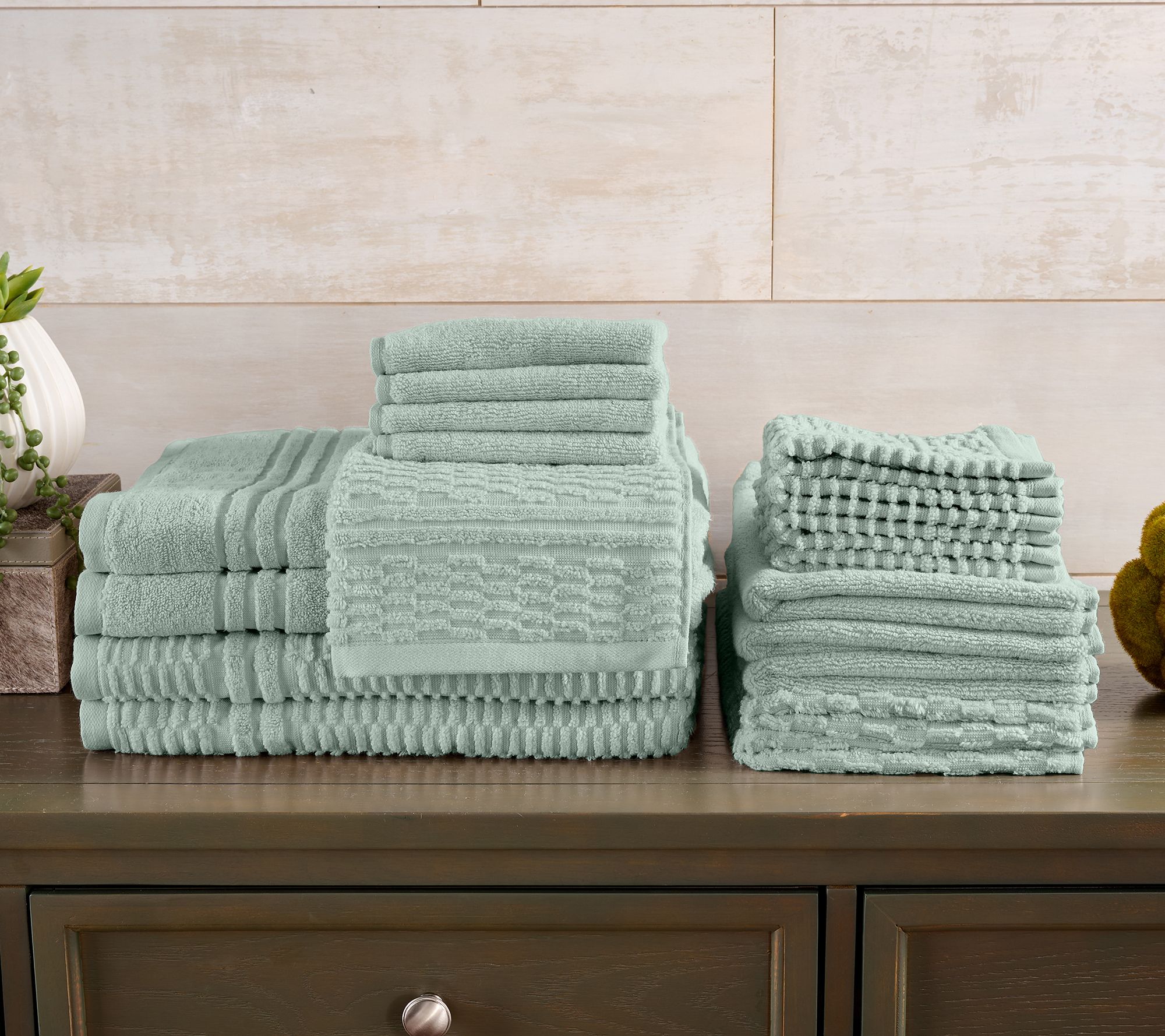 Home Reflections 100% Cotton Solid & Texture 18pc Towel Set