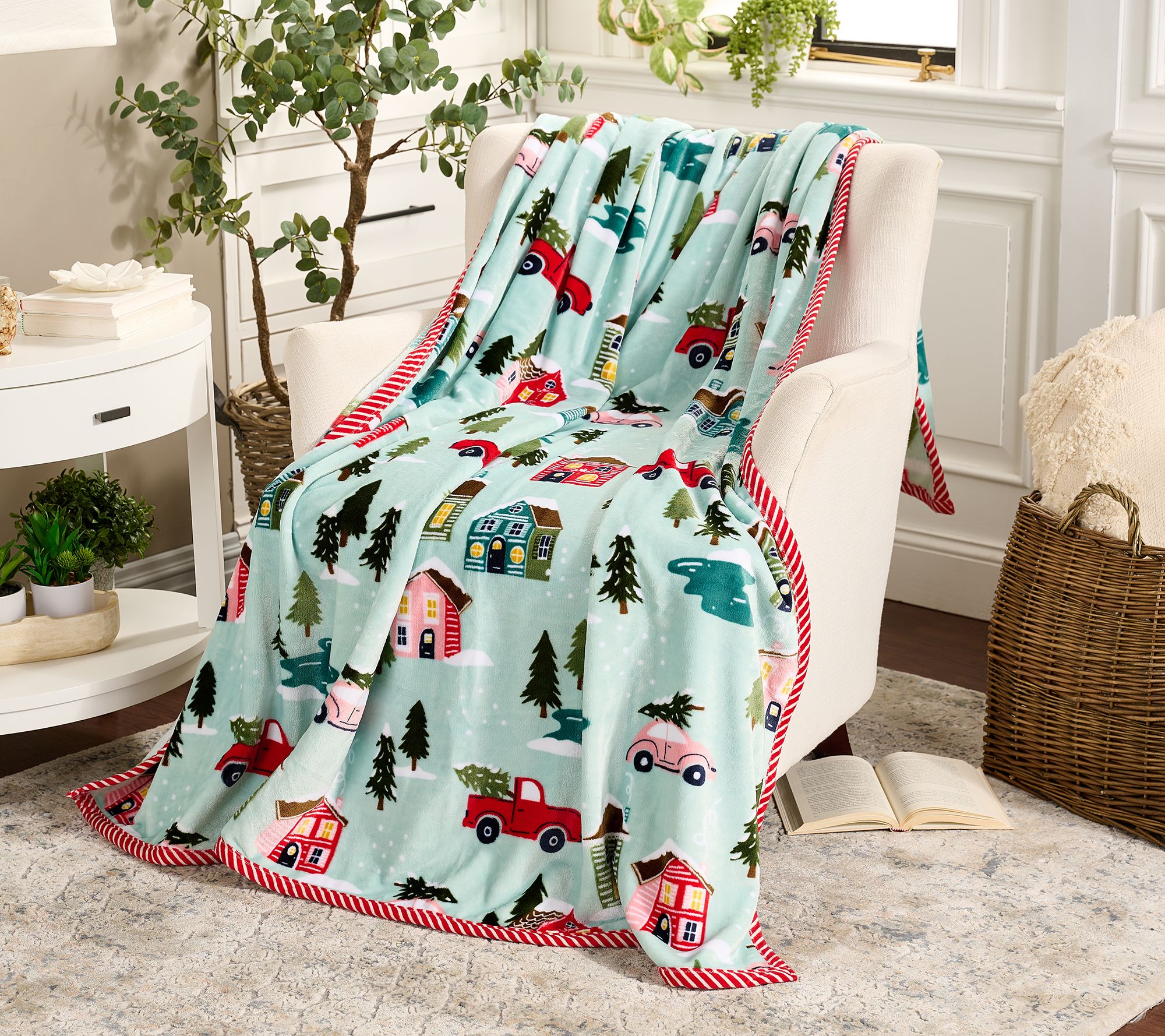 "As Is" Kringle Express 60x80 Holiday Printed Throw with Border