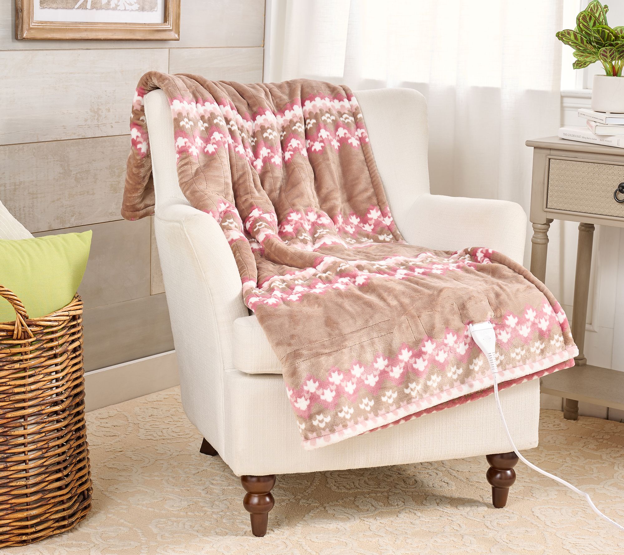 Berkshire Printed Plush & Sherpa Heated 50x60 Throw