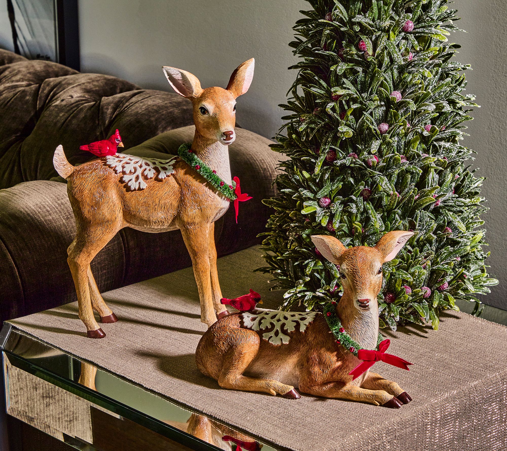 9-12"  Deer With Cardinal Snow Saddle Set of 2by Valerie