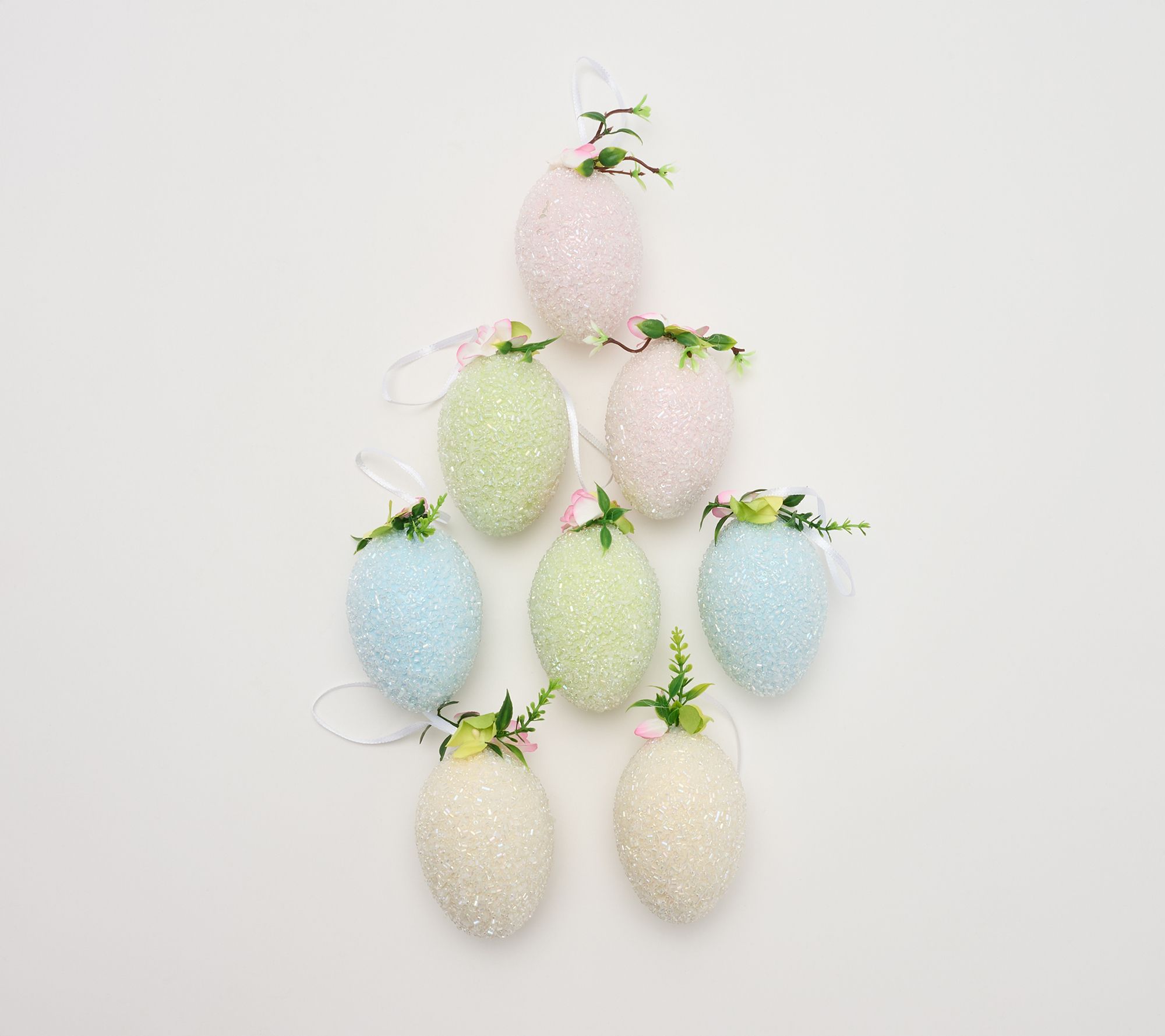Set of 8 Beaded Eggs with Floral Detail by Valerie