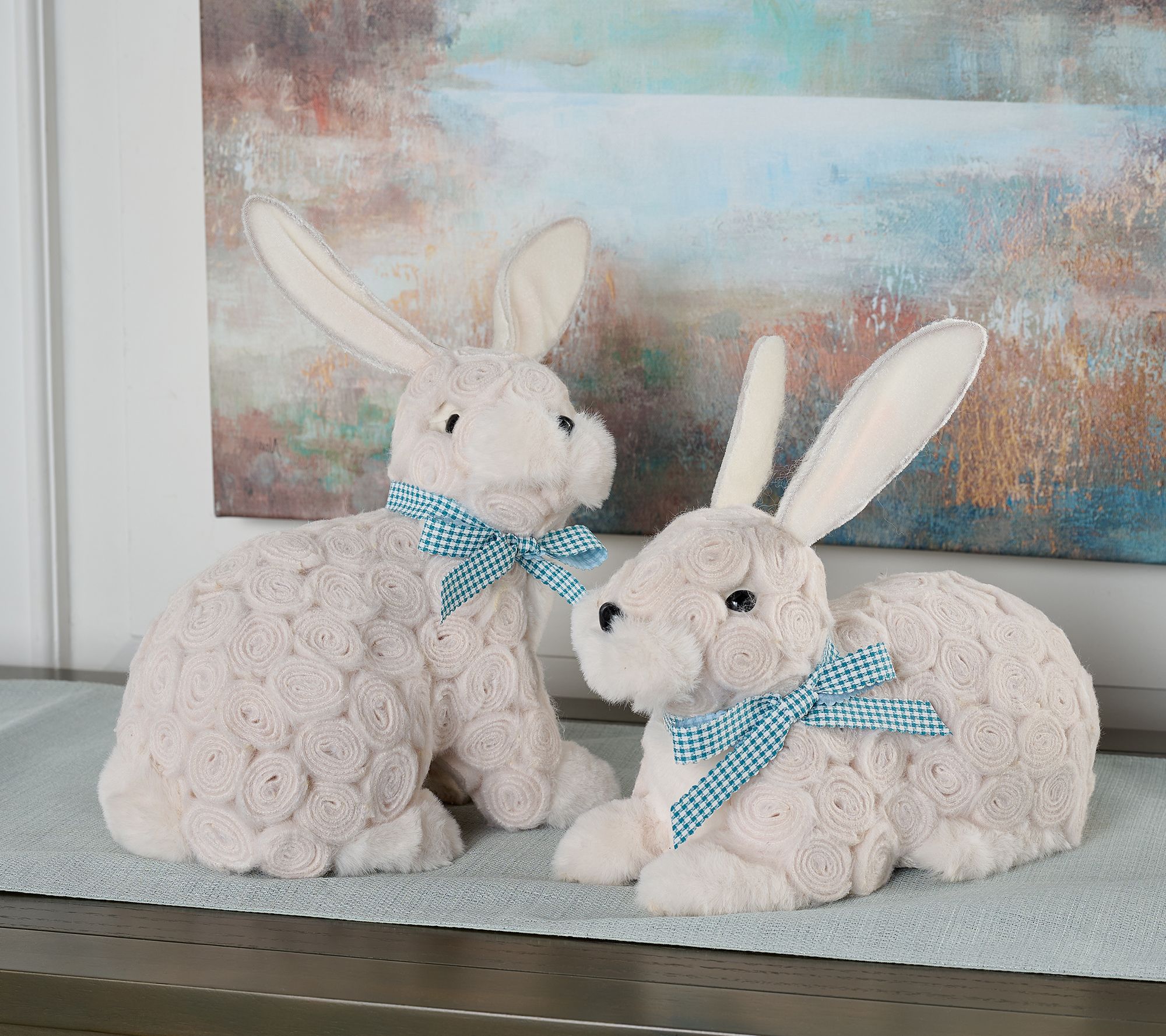 Set of 2 Rosette Bunnies with Ribbon by Valerie