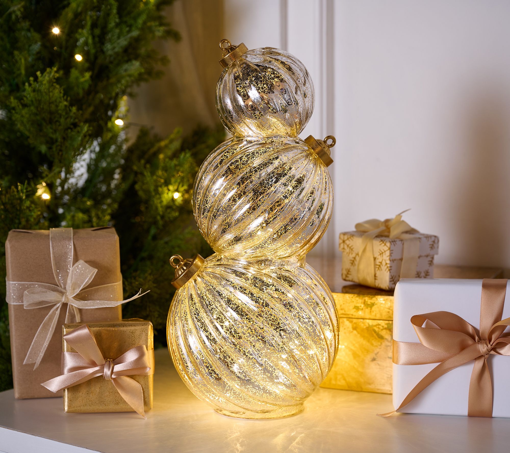 "As Is" 14" Illuminated Stacked Mercury Glass Ornaments by Valerie