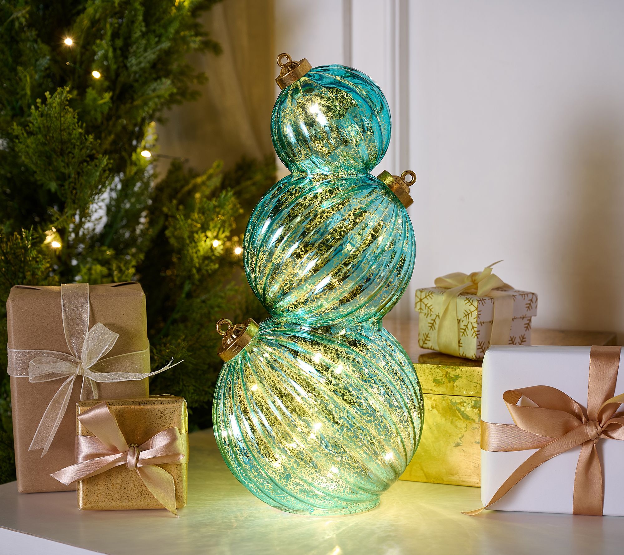 "As Is" 14" Illuminated Stacked Mercury Glass Ornaments by Valerie
