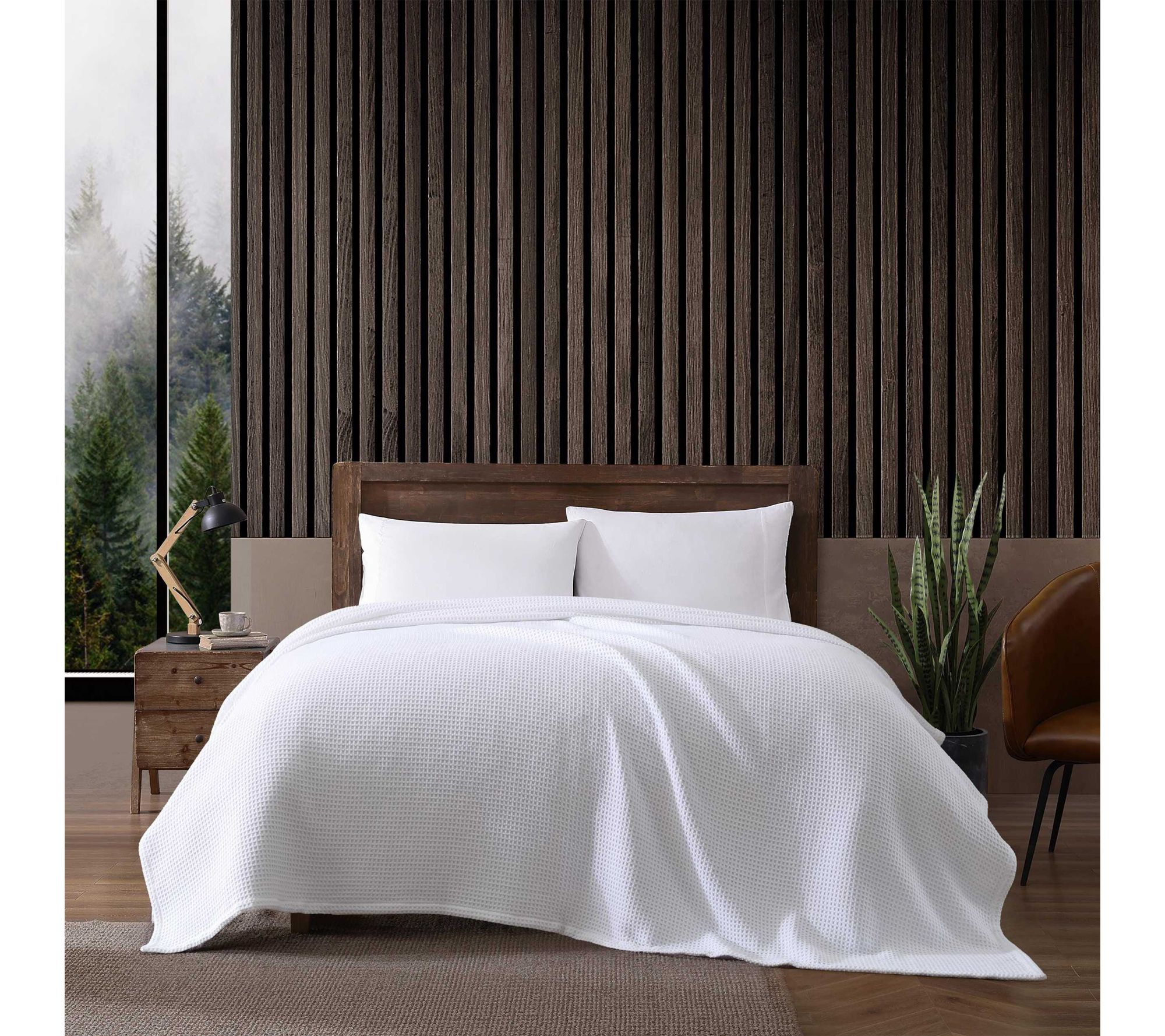 Eddie Bauer Solid Waffle White Cotton Full/Queen Blanket