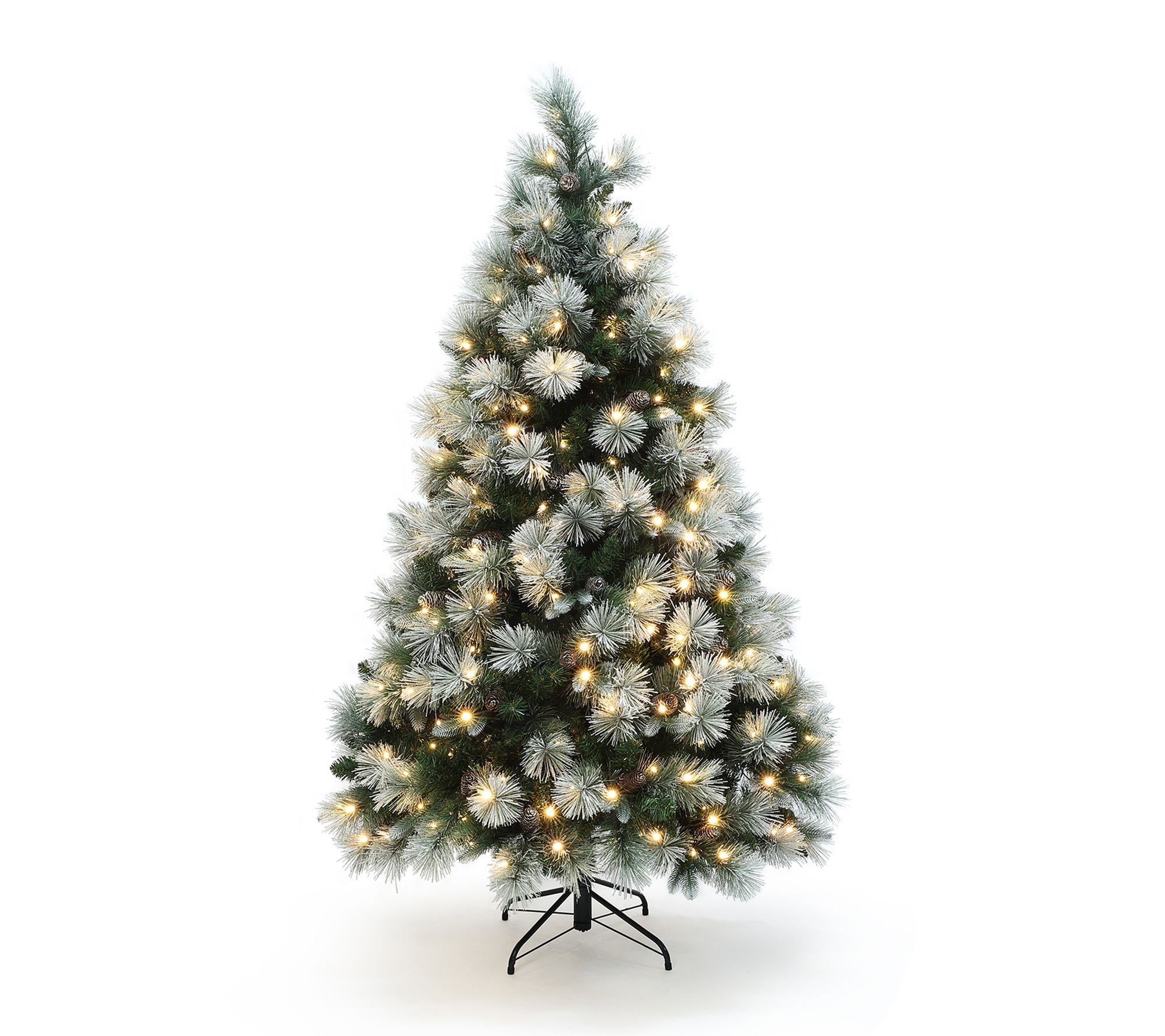 LuxenHome 6Ft P re-Lit Flocked Artificial Tree w/ Pinecones