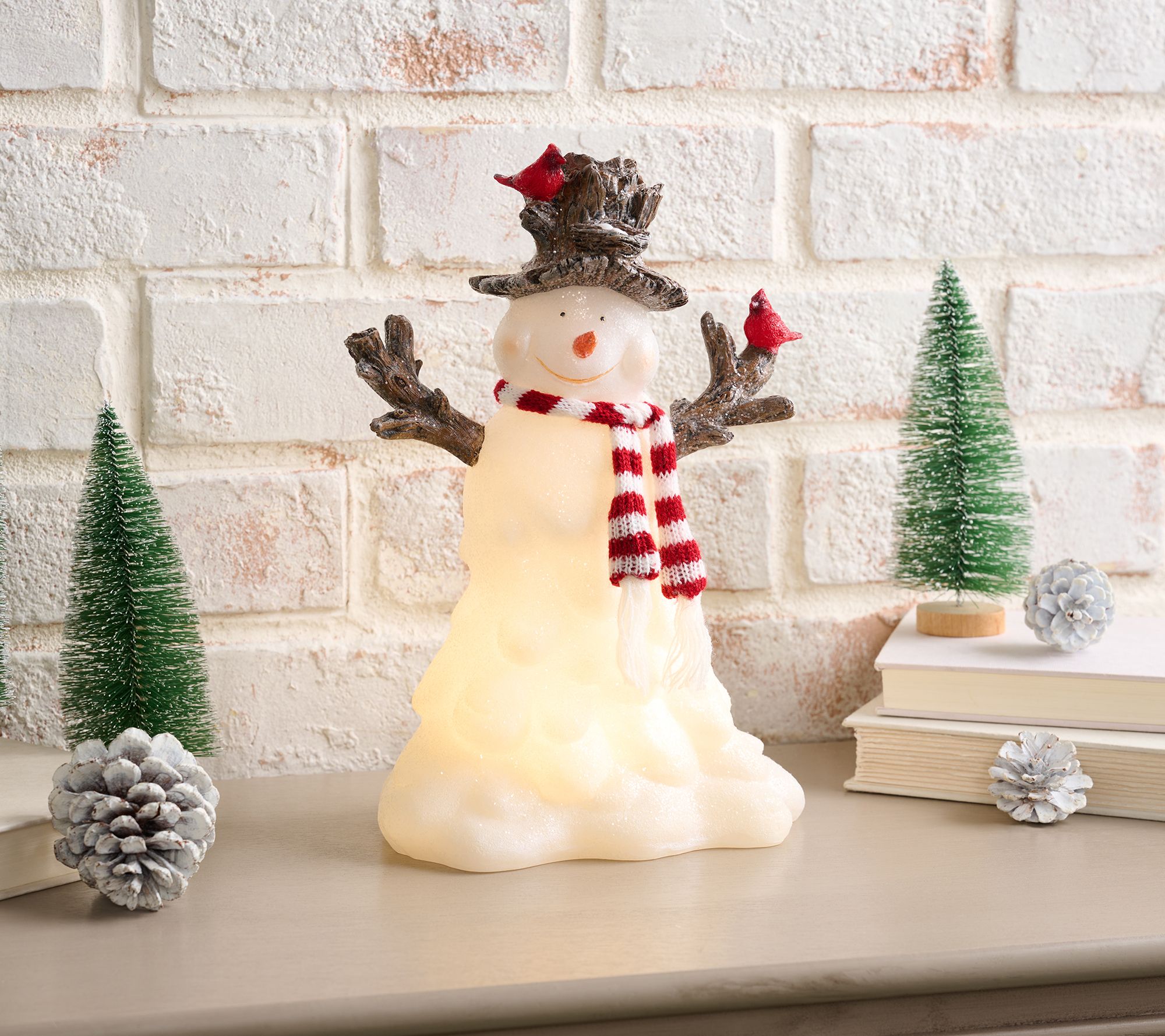 "As Is" 11.5" Illuminated Melting Snowman with Cardinals by Valerie
