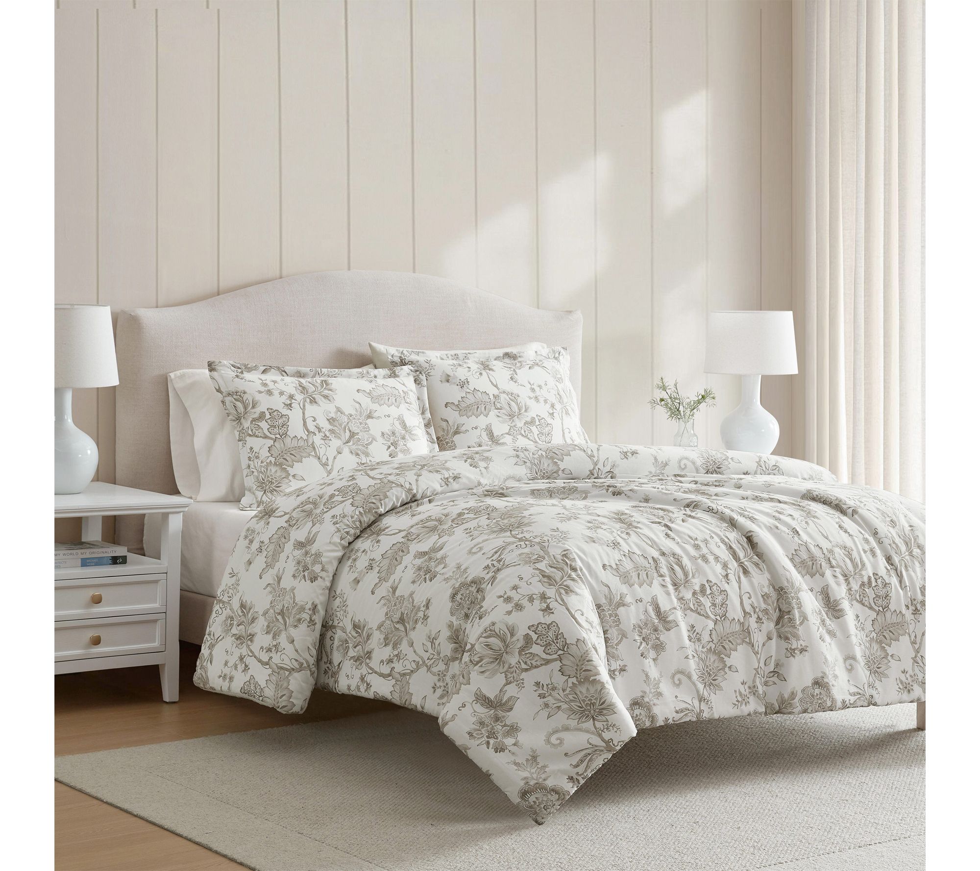 Martha Stewart Avery Floral Grey Cotton Queen Comforter Set