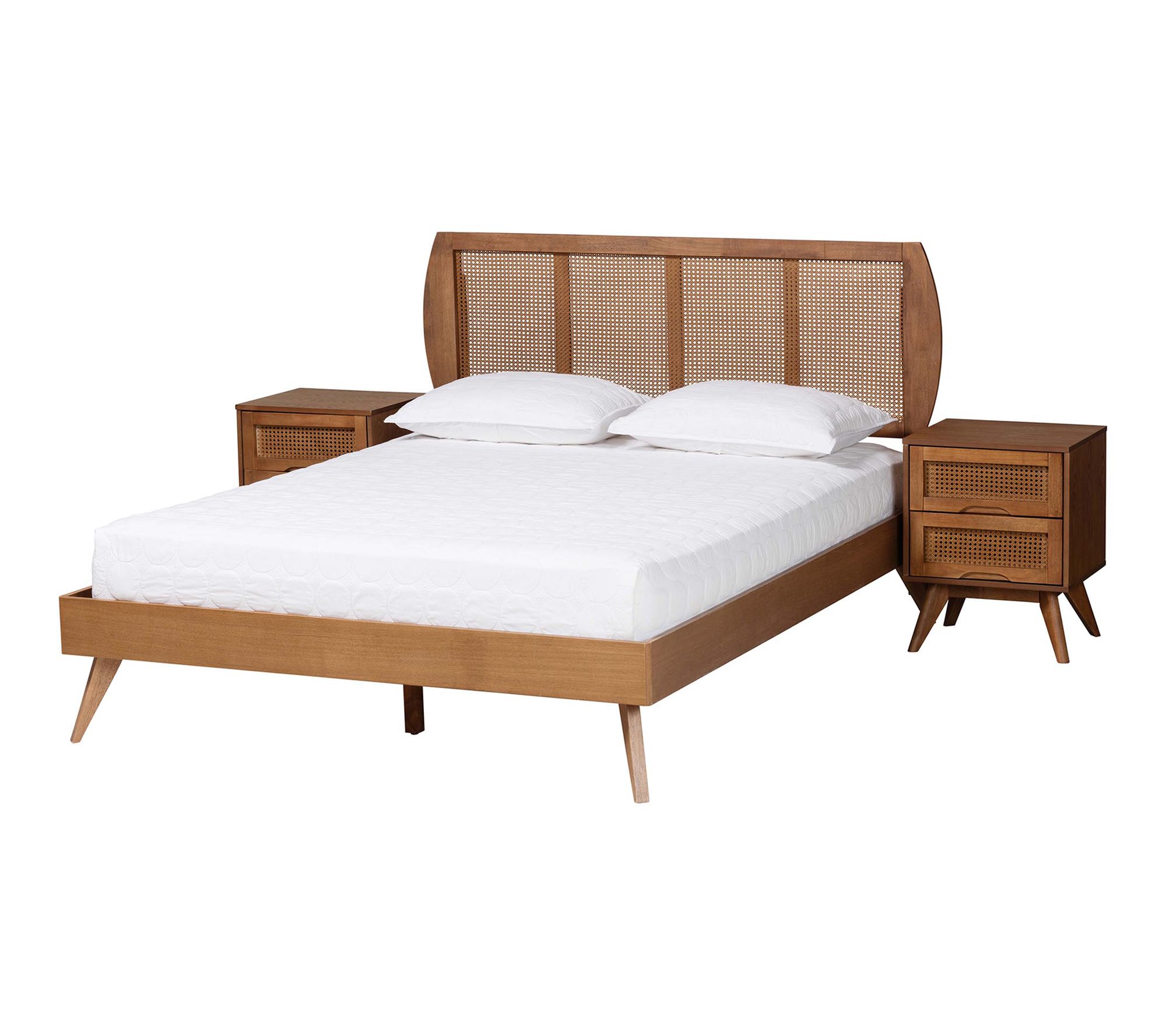 Baxton Studio Asami Wood and Rattan Full 3-Piece Bedroom Set