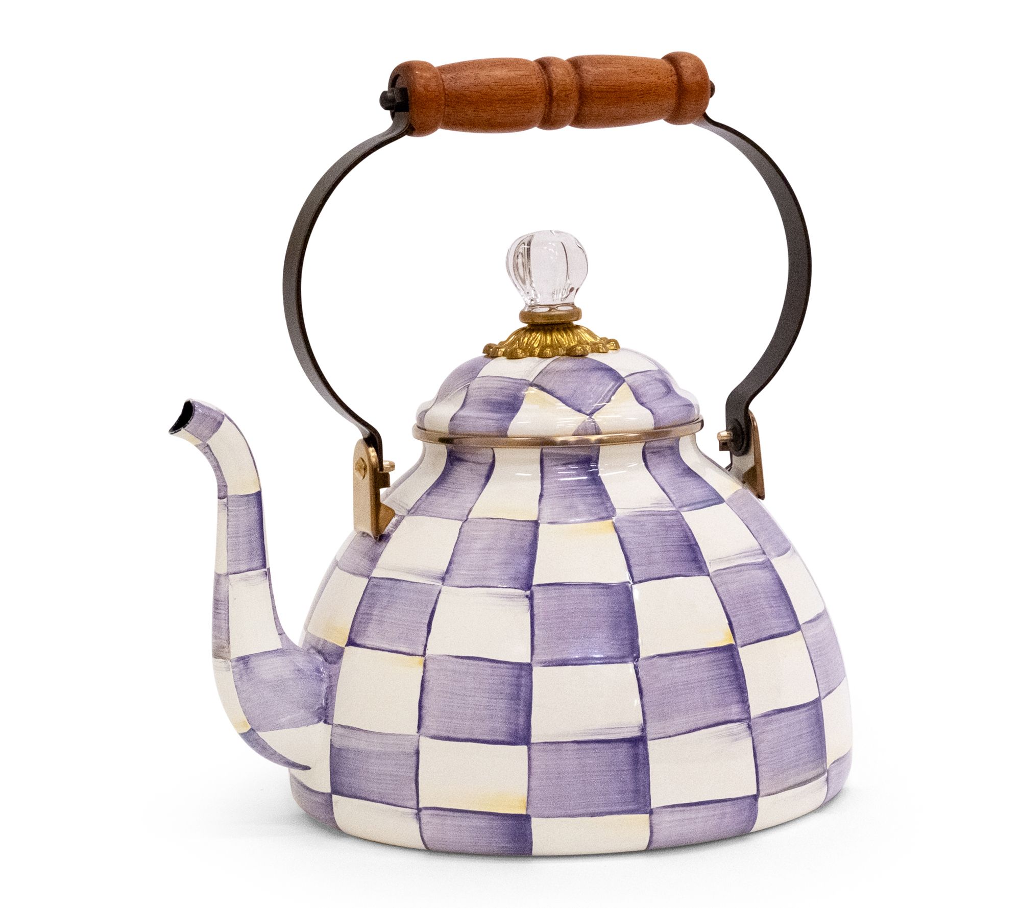 "As Is" MacKenzie Childs Violet Check 3Qt Tea Kettle