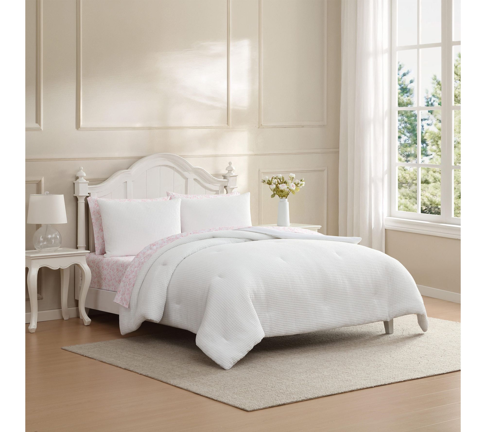 Laura Ashley Waffle Pink 7-Pc Queen Comforter Set