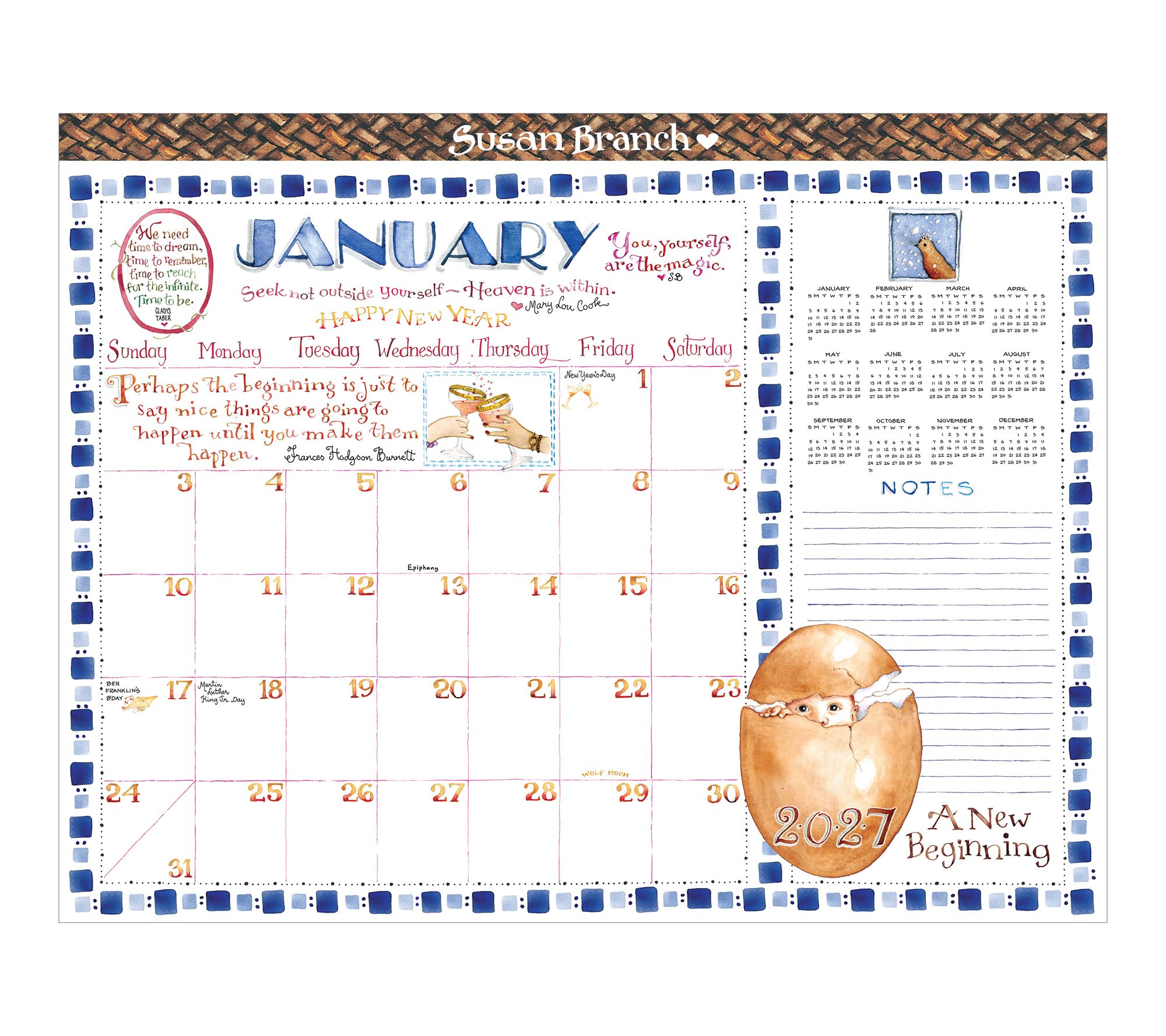 2027 Susan Branch Large Desk Pad Monthly Blotter Calendar