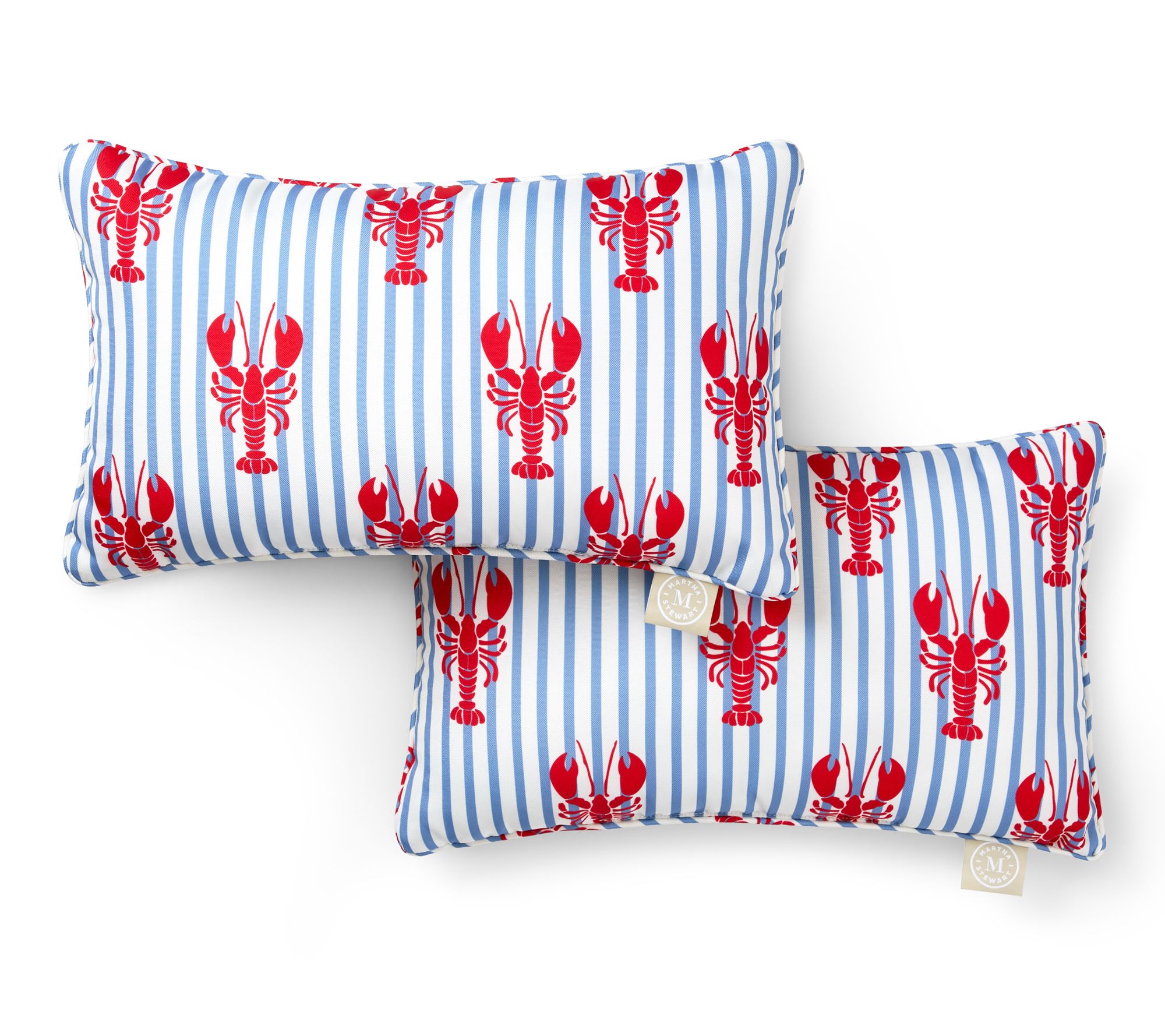 Martha Stewart Lobster Stripe 11"x18" Outdoor Pillow 2-Pack
