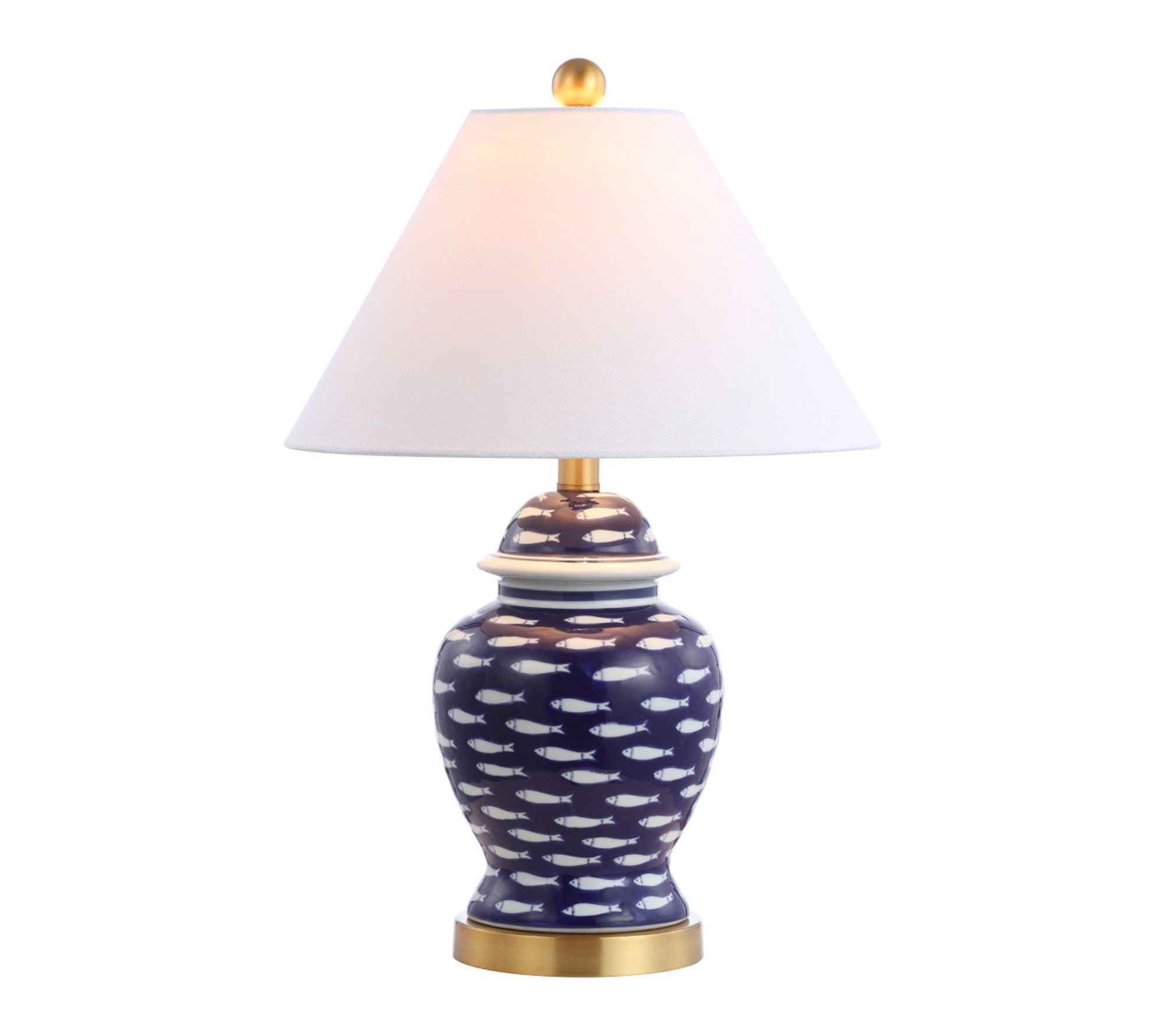 HomeRoots 22" Navy White Gold Urn Table Lamp, Empire Shade