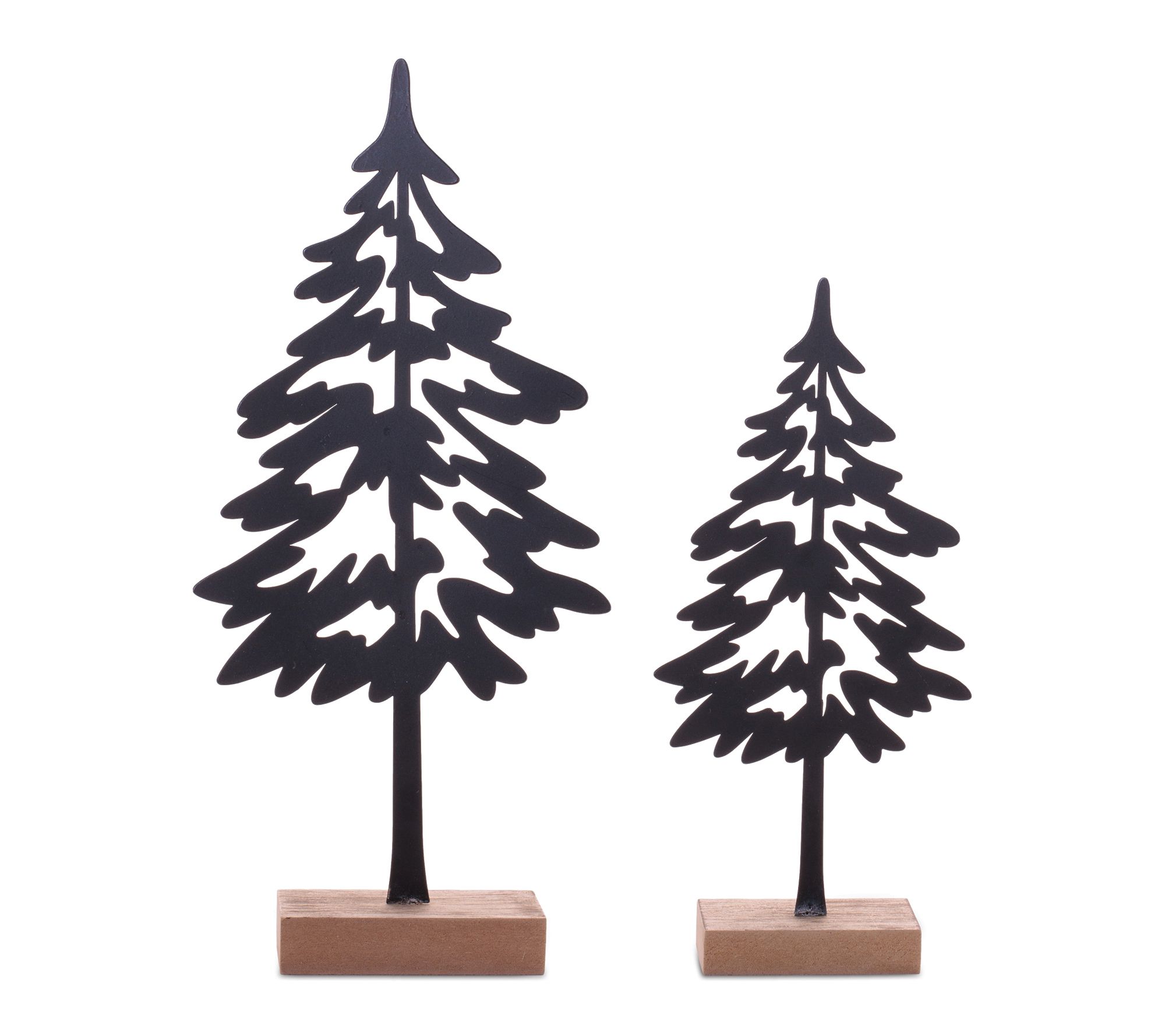 Melrose Cut-Out Metal Pine Tree with Wood Base (Set of 2)
