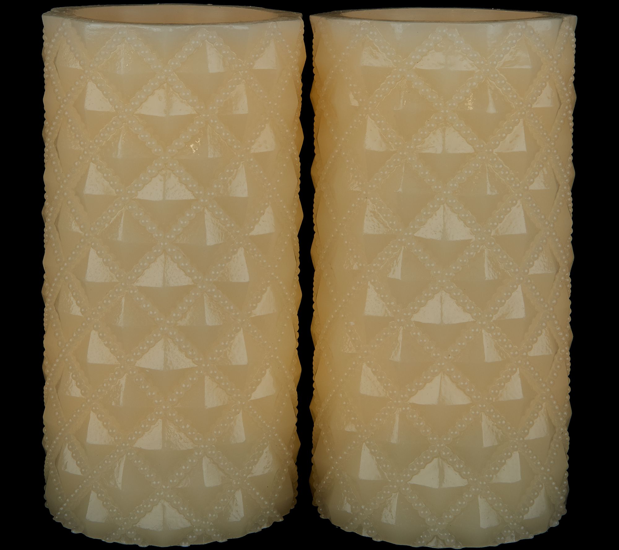 Set of (2) 4" x 8" Quilted Flameless Wax Pillar Candles by Valerie