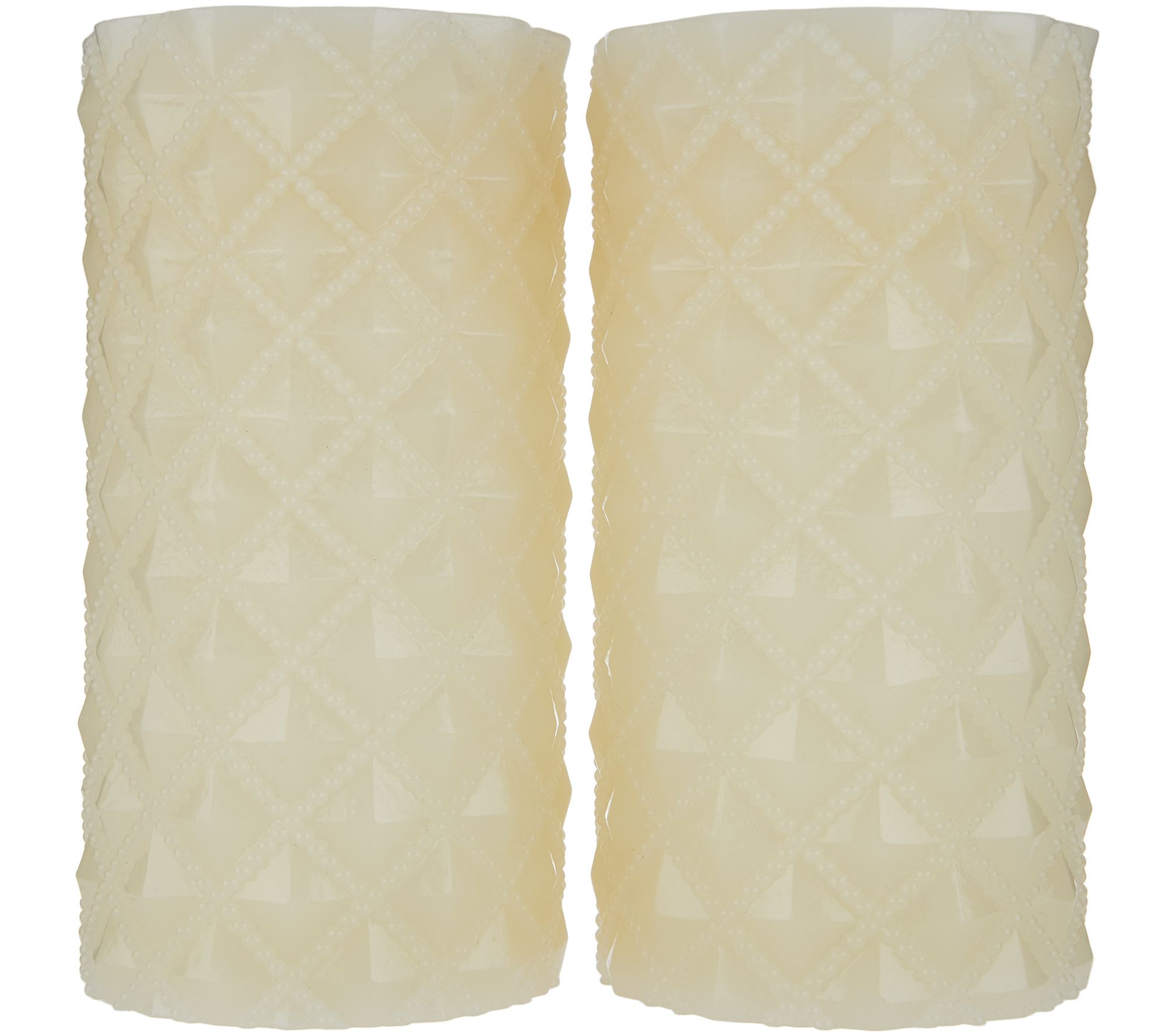 Set of (2) 4" x 8" Quilted Flameless Wax Pillar Candles by Valerie