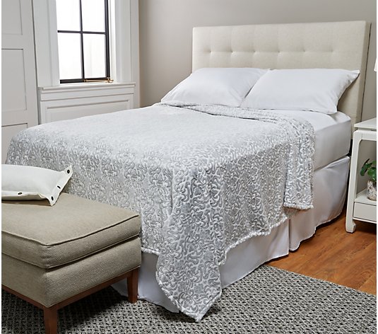 Quilted Throw Over Sherpa Velvet Glitter  Bed Throw Size 55 x 70 Luxurious Plush 