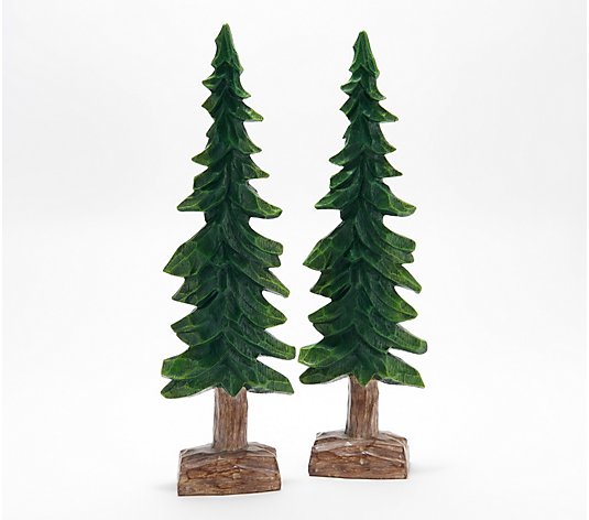 Set of 2 14" Trees with Carved Design by Valerie