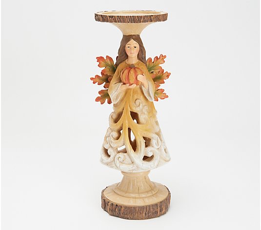 12.5" Harvest Angel with Pumpkin Pedestal by Valerie