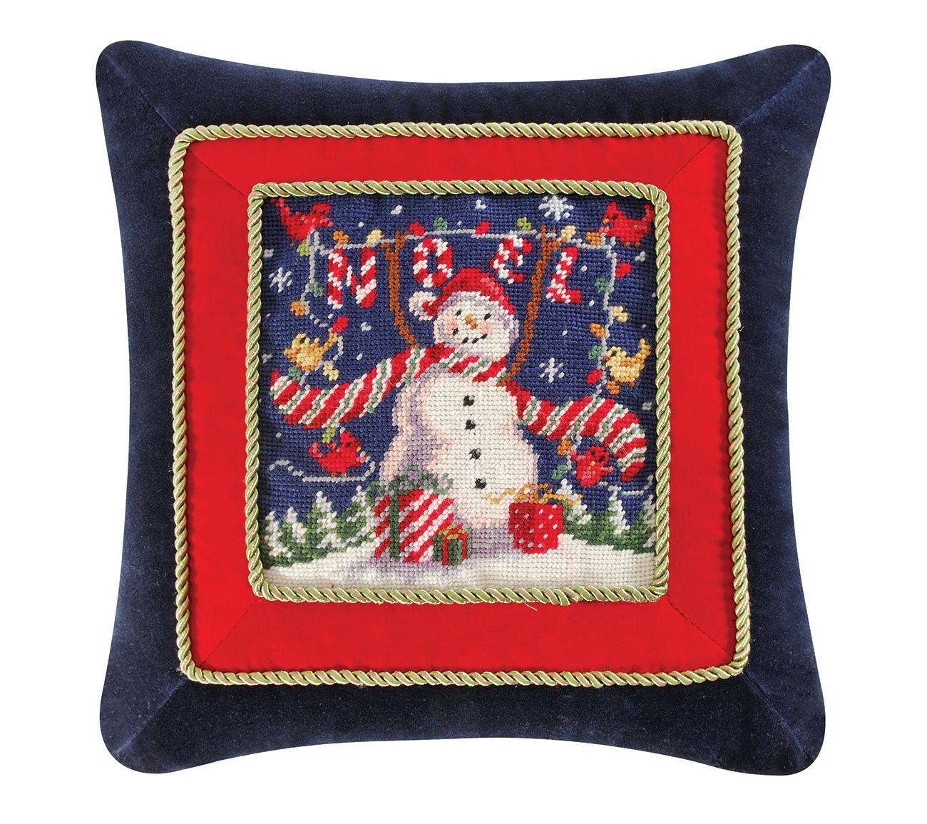 Glitzhome 14 in. H Christmas Hooked 3D Santa and Snowman Pillow