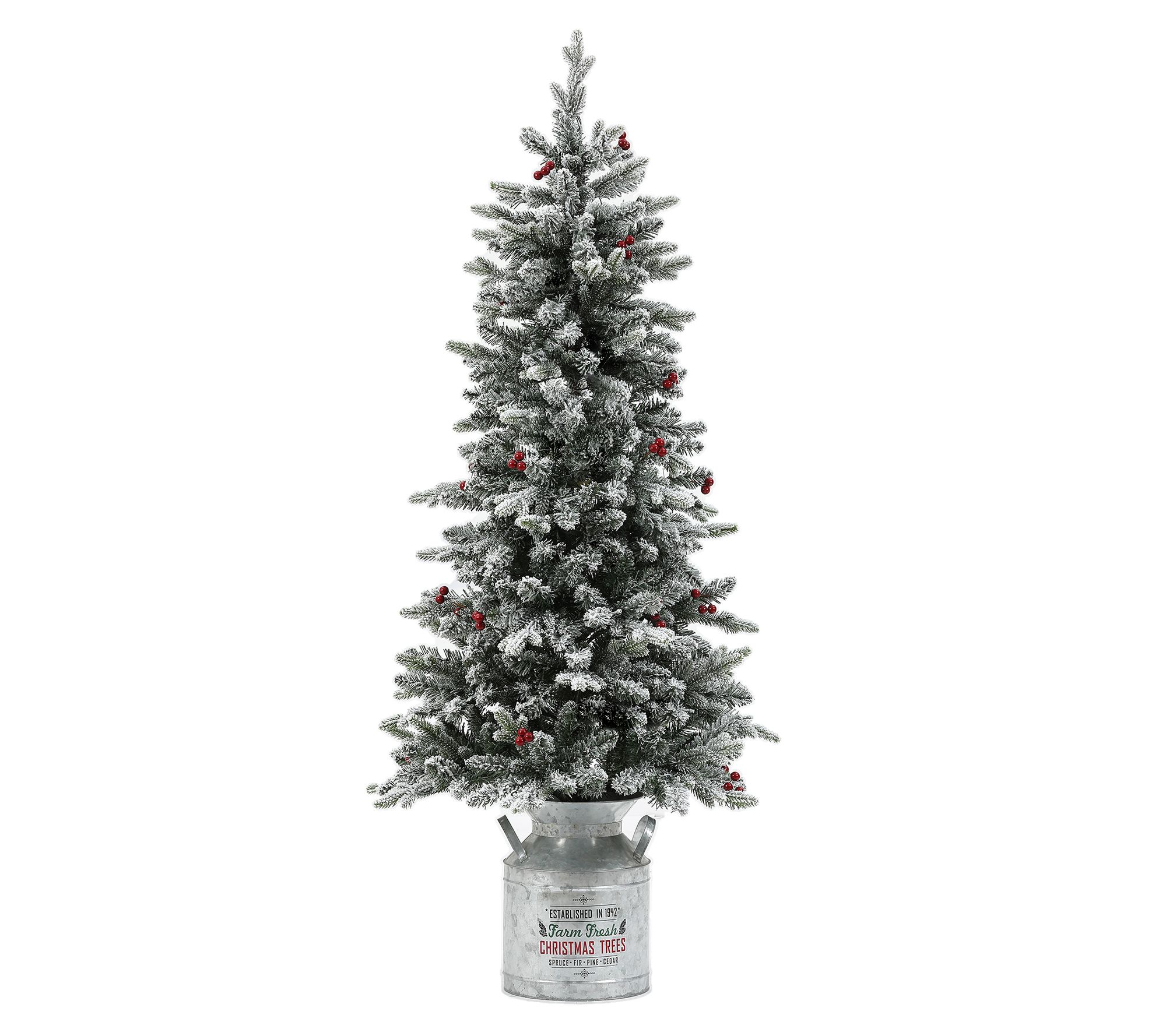 LuxenHome 5ft P re-Lit Flocked Artificial Tree with Metal Pot