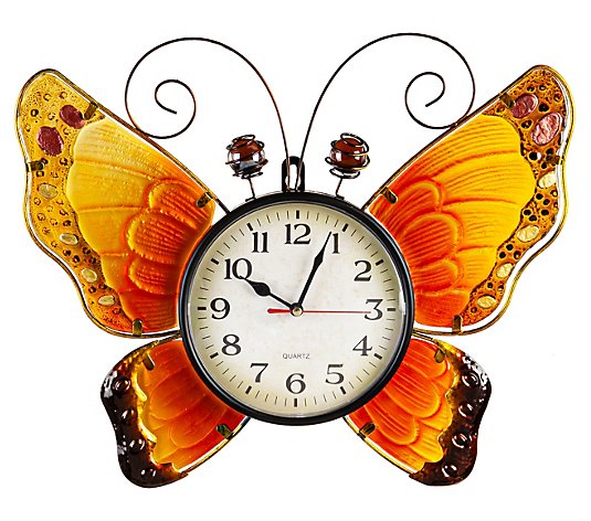 Evergreen Metal and Glass Shaped Wall Clock, Butterfly