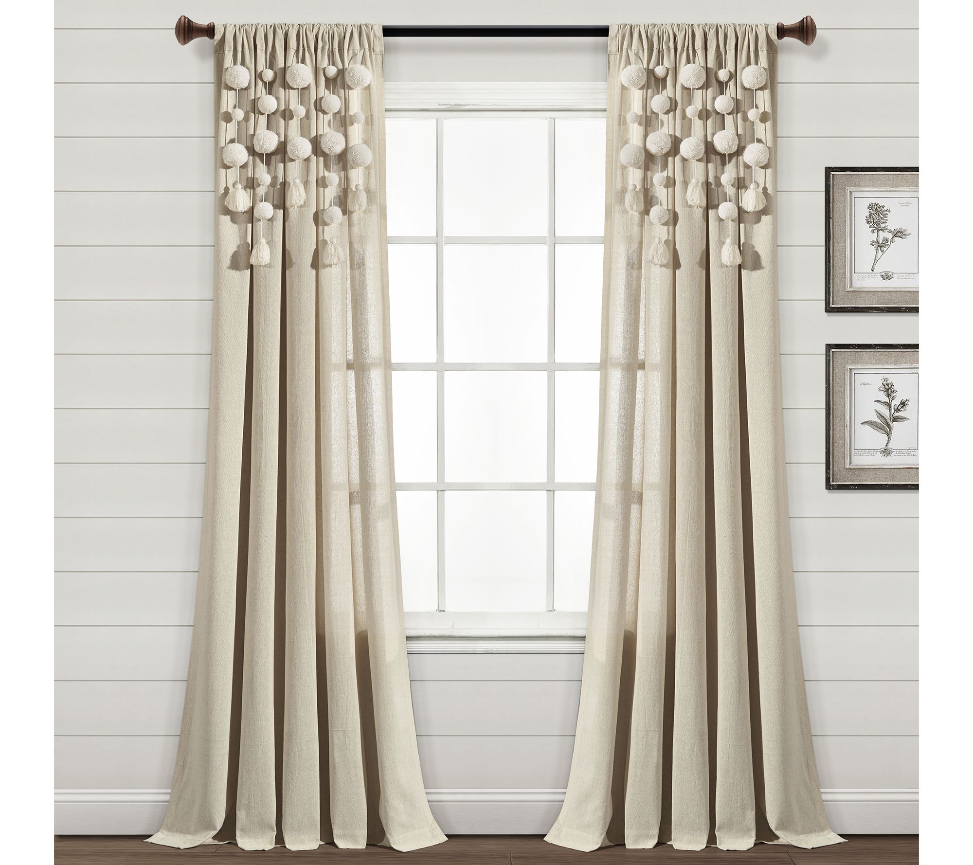 Boho Pom-Pom Tassel Linen Window Panel 52x95 byLush Decor