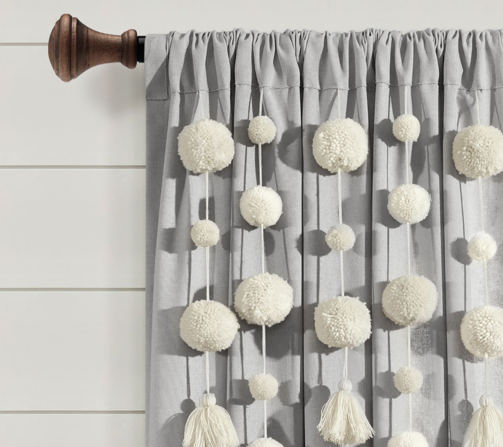 Boho Pom-Pom Tassel Linen Window Panel 52x95 byLush Decor