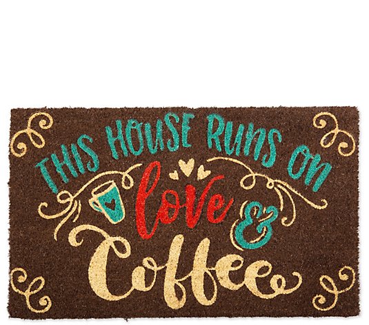 Love & Coffee Natural Coir Doormat with  Nonslip Back