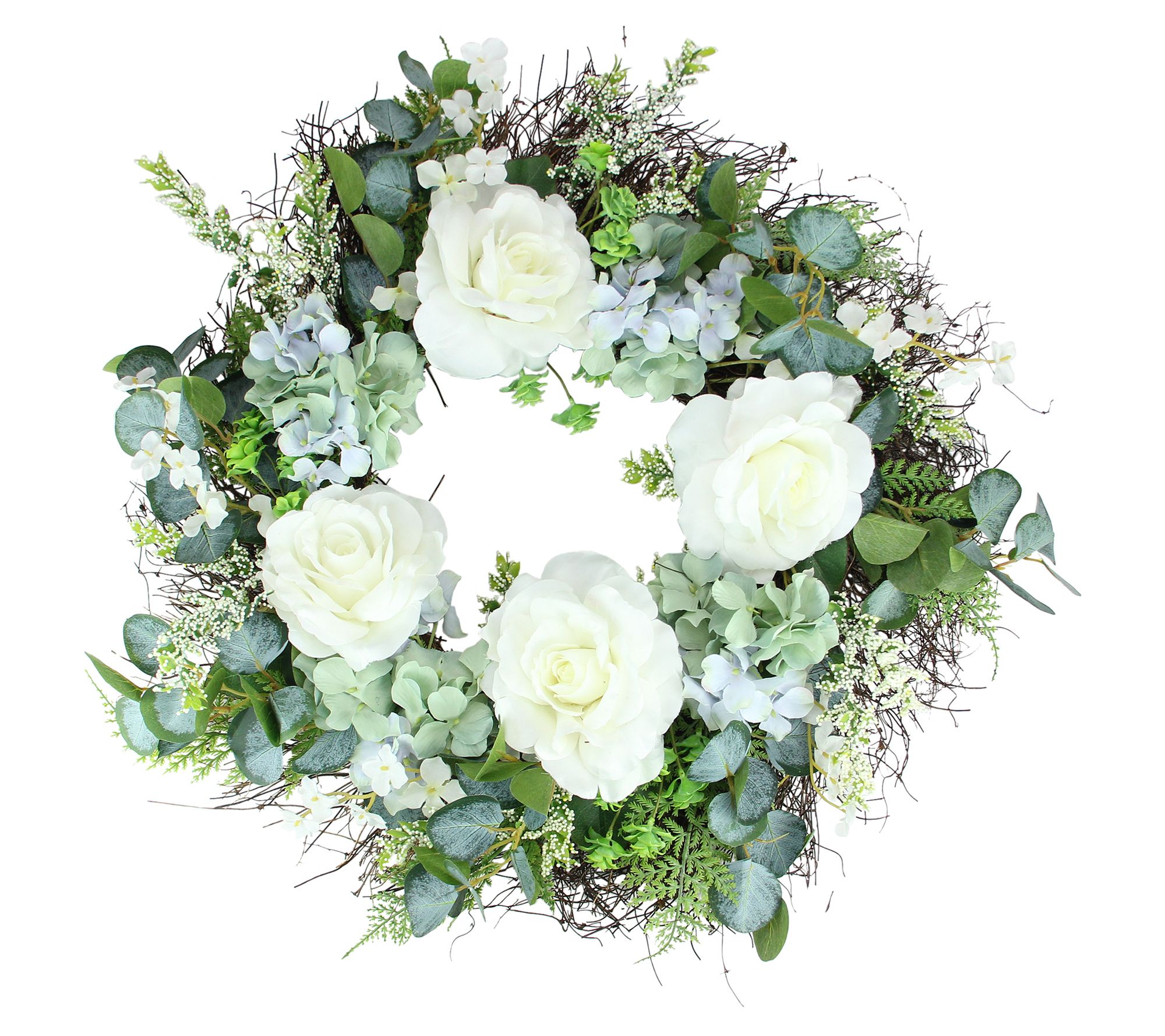 Northlight Roses & Hydrangeas Flowers & LeavesSpring Wreath