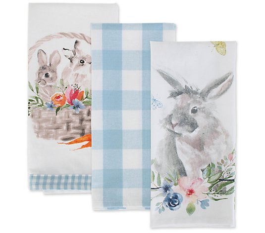Design Imports Floral Bunnies Set of (3) Kitchen Towels